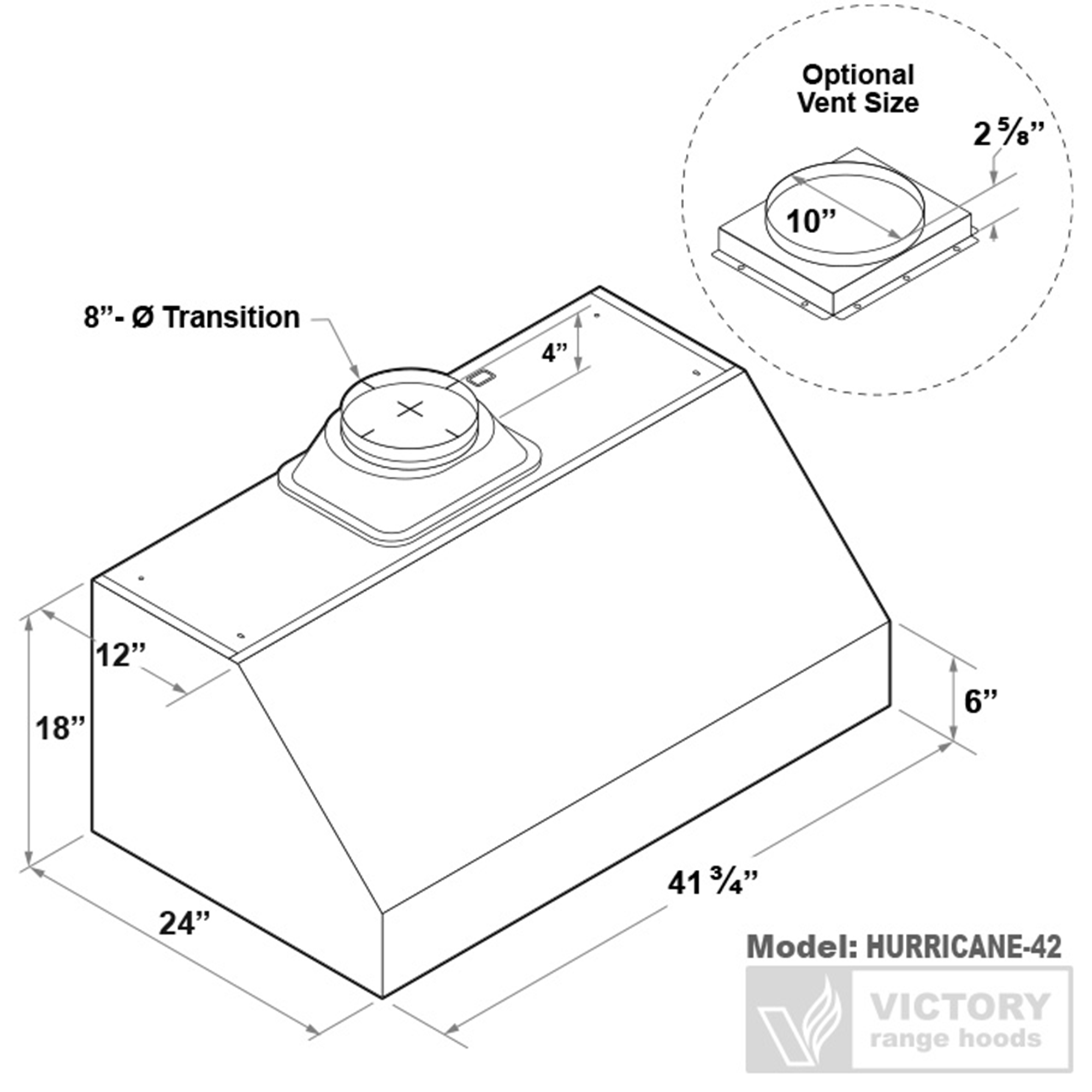 42 Inch 1200 CFM Under Cabinet Range Hood - VICTORY Hurricane