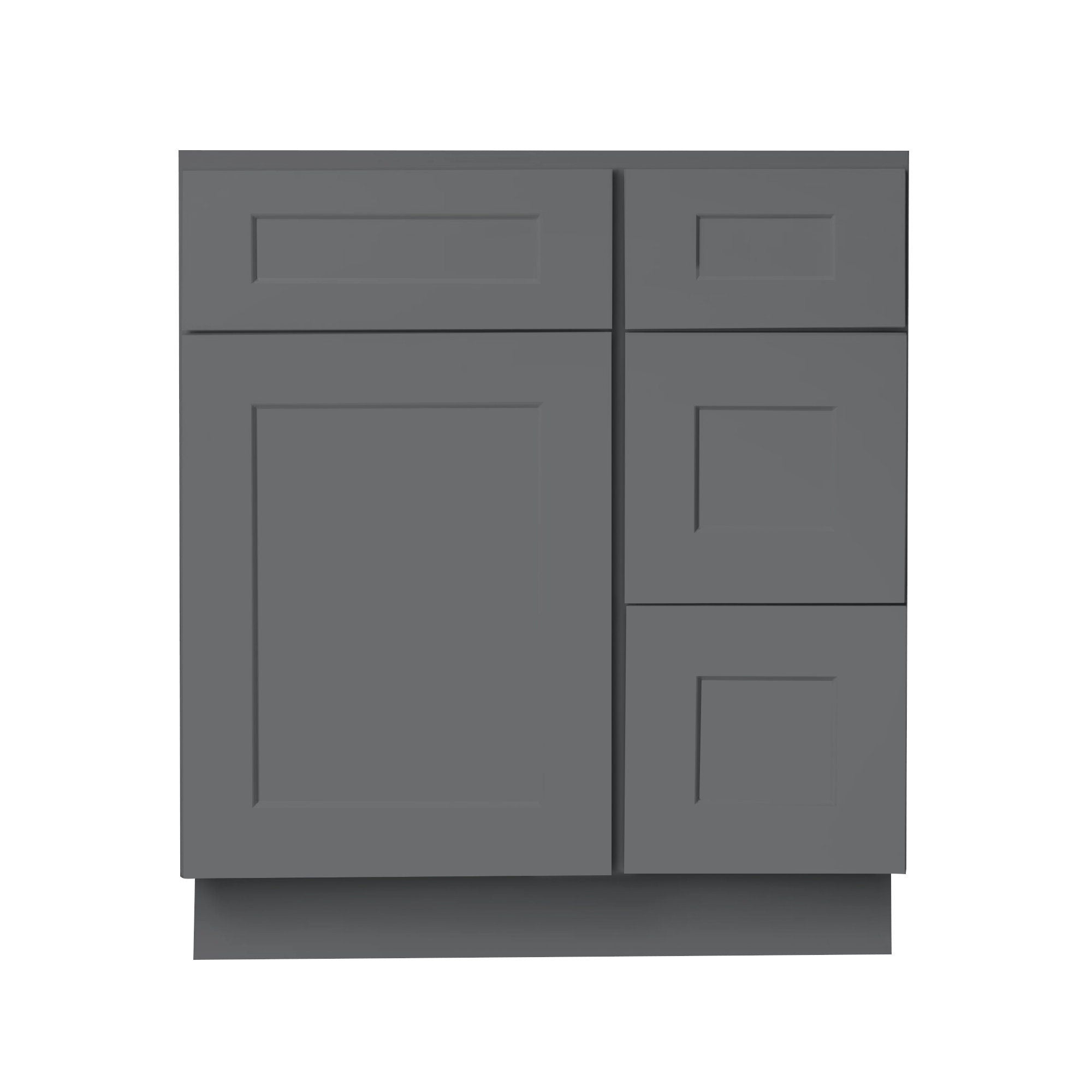 30 Inch Grey Shaker Single Sink Bathroom Vanity with Drawers on the Right