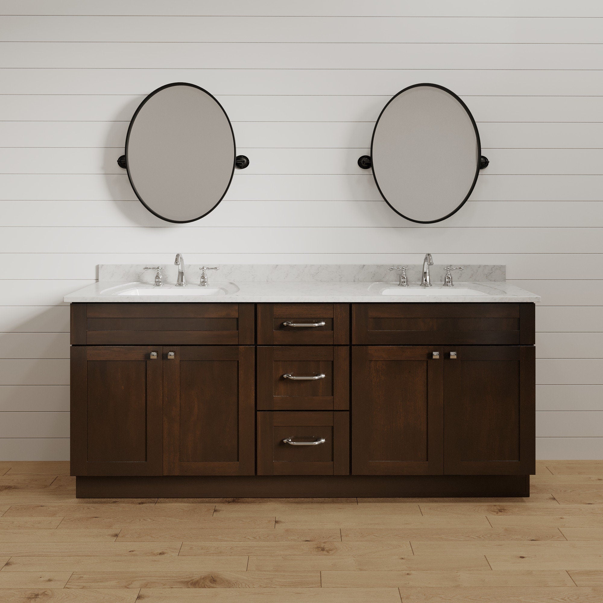 72 Inch Espresso Shaker Double Sink Bathroom Vanity with Drawers
