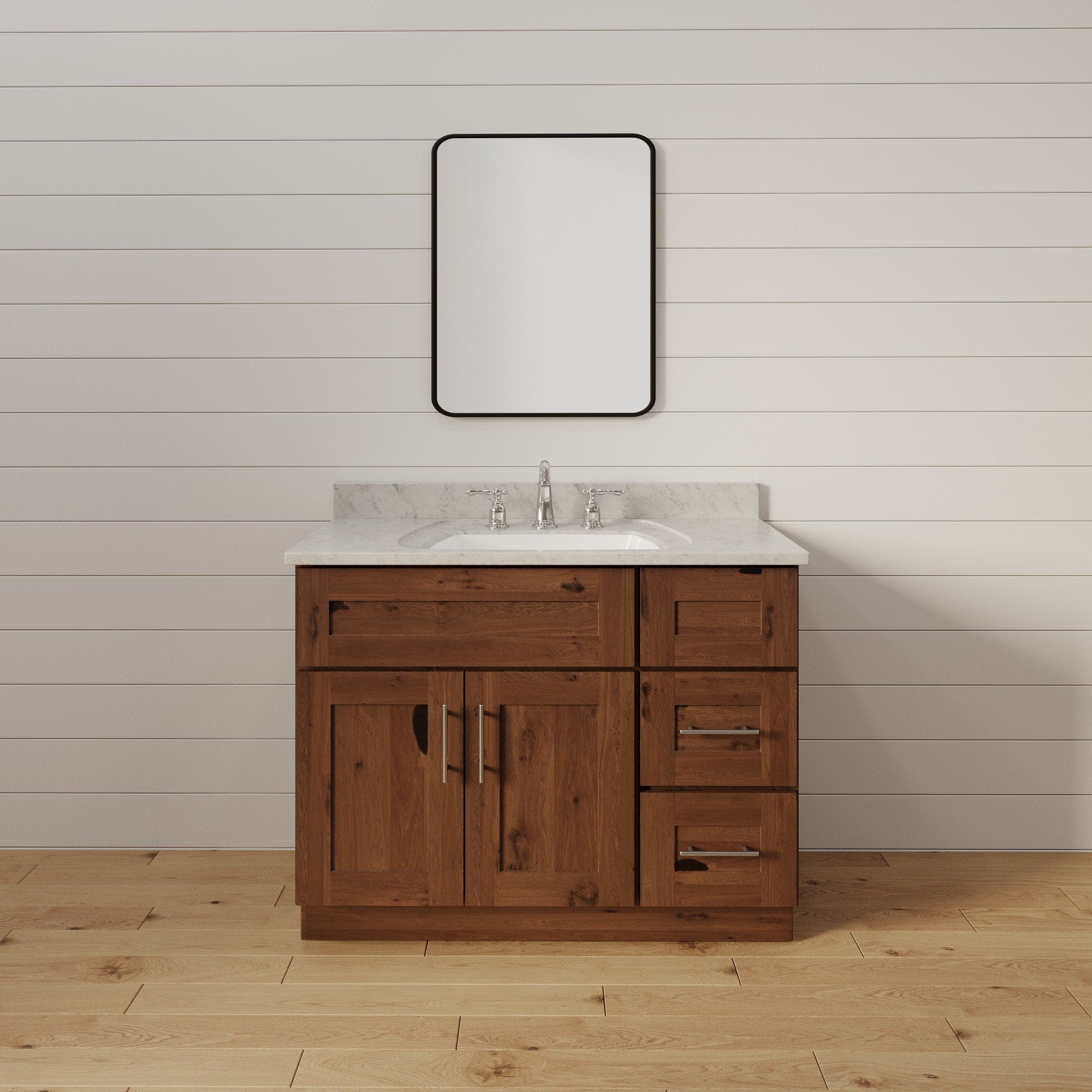 36 Inch Rustic Shaker Single Sink Bathroom Vanity with Drawers on the Right