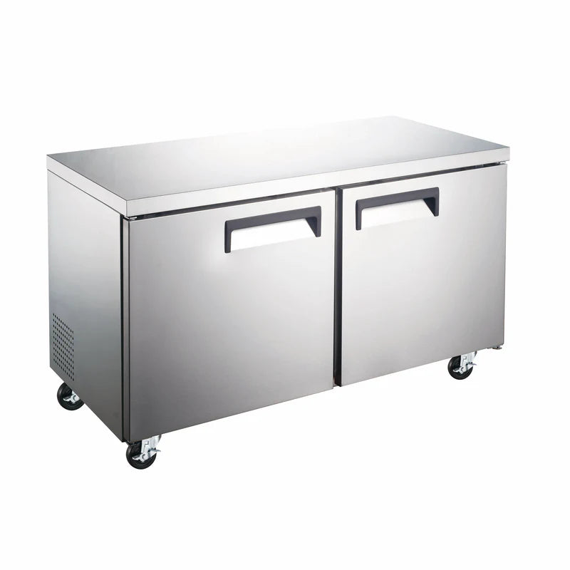 U-Star Undercounter Freezer, Two Solid Doors, 11.9 cu ft Capacity, in Stainless Steel