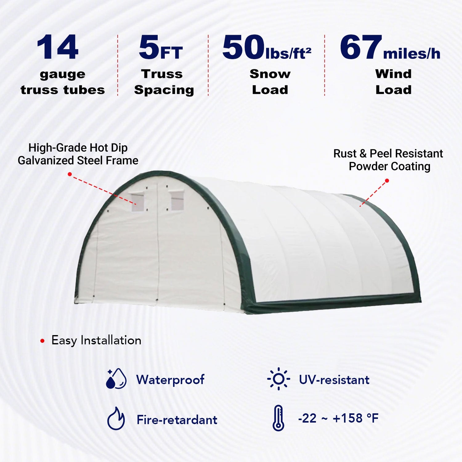 W20'xL30'xH12' Single Truss Storage Shelter, Reinforced Series