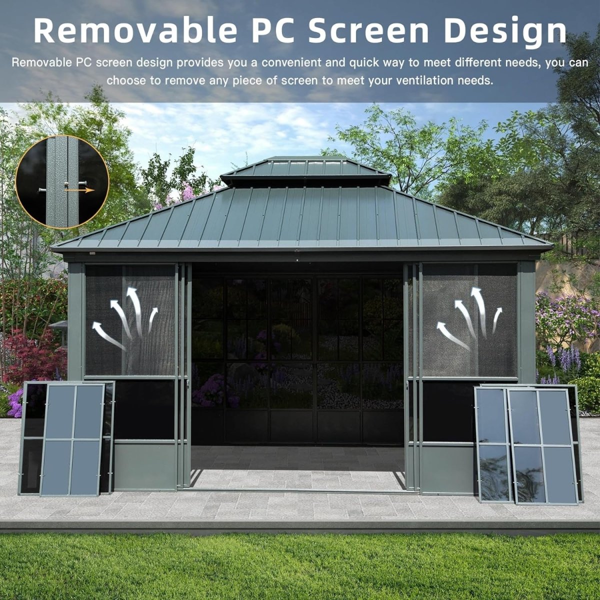 [12X14FT] Large Heavy-Duty All-Season Steel Top Aluminum Double Roof Backyard Gazebo (SAK97284)