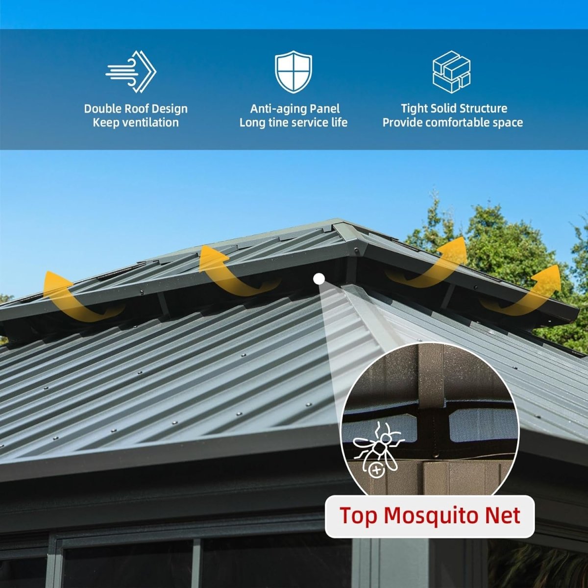 [12X14FT] Large Heavy-Duty All-Season Steel Top Aluminum Double Roof Backyard Gazebo (SAK97284)