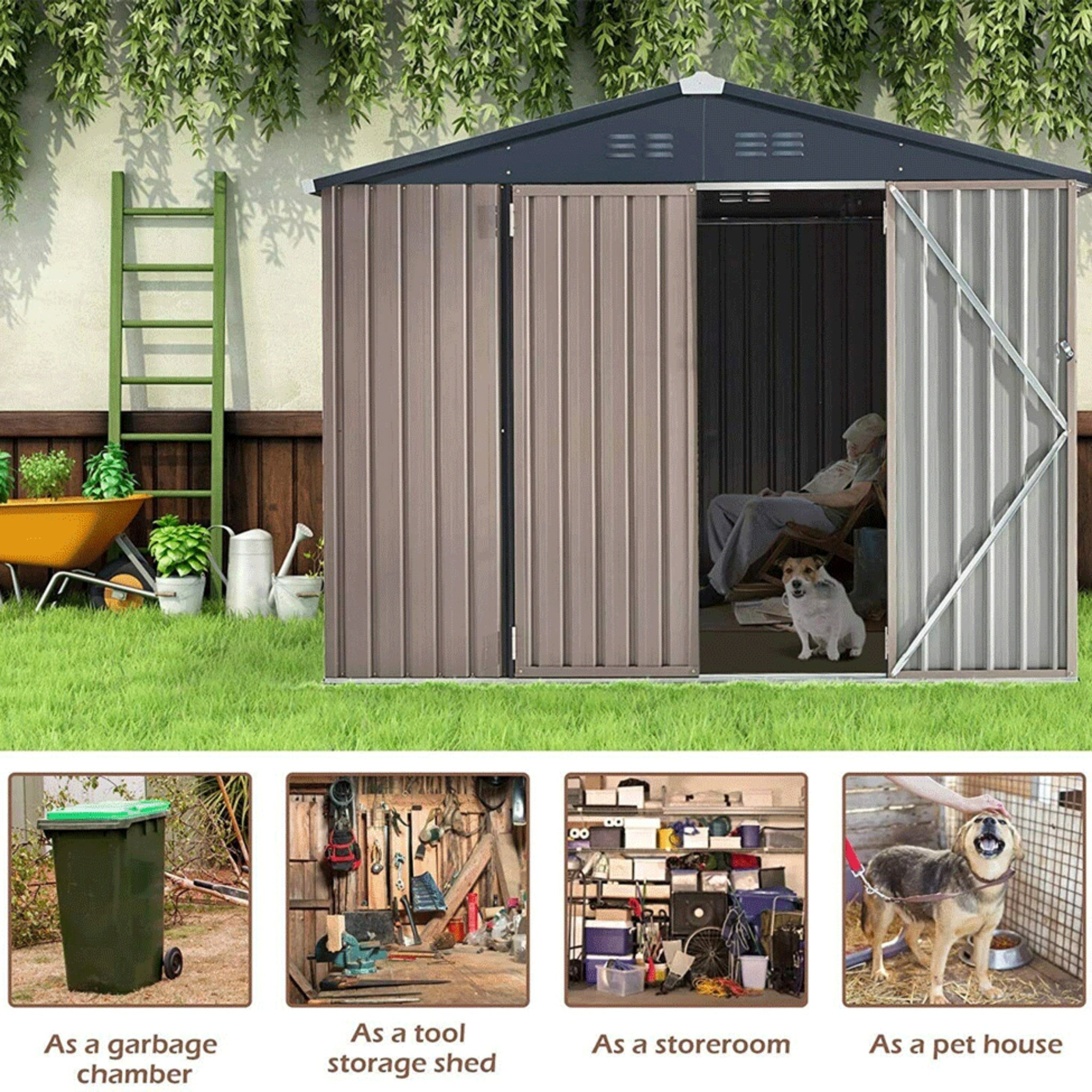 [06X08FT] Alora Large Outdoor Metal Hanover Storage Cabin House Shed (SAK94577)