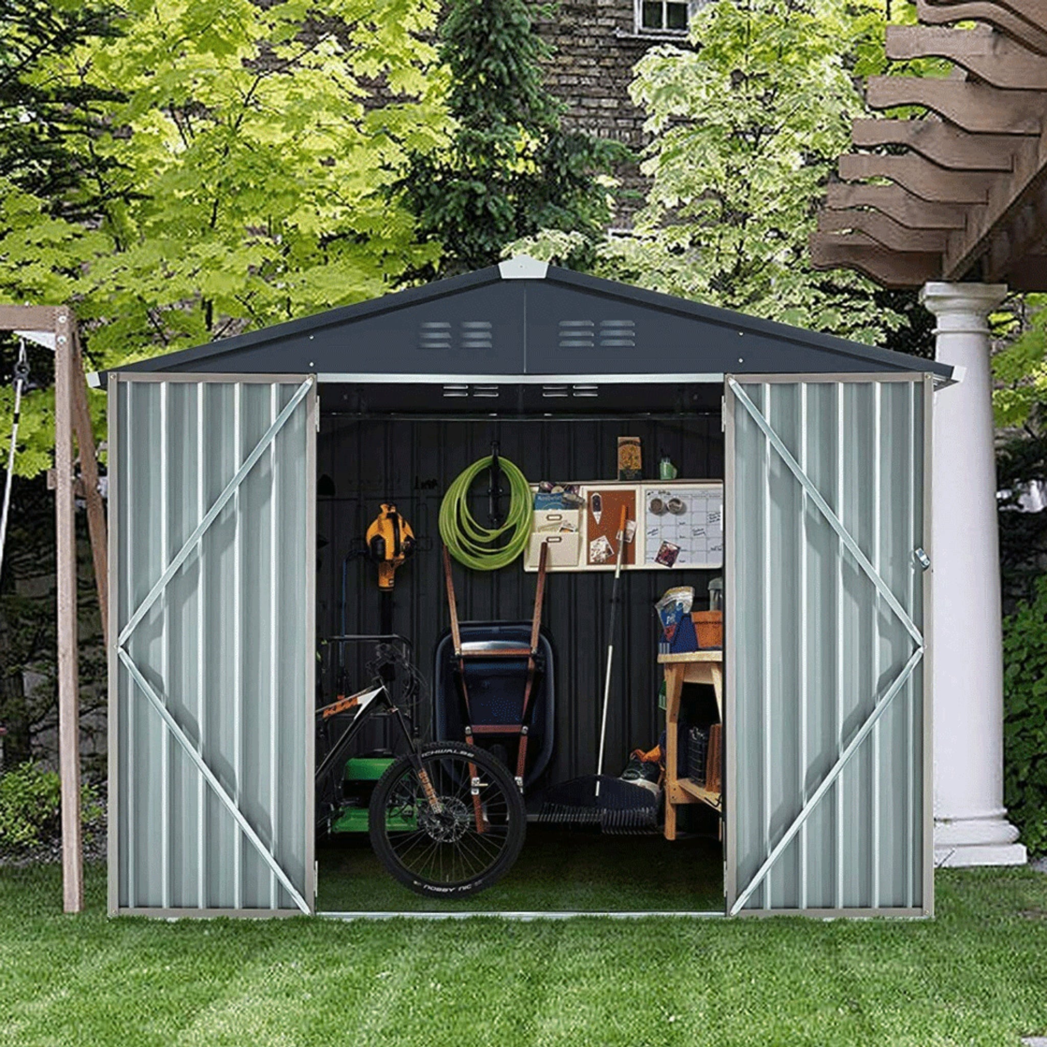 [06X08FT] Alora Large Outdoor Metal Hanover Storage Cabin House Shed (SAK94577)