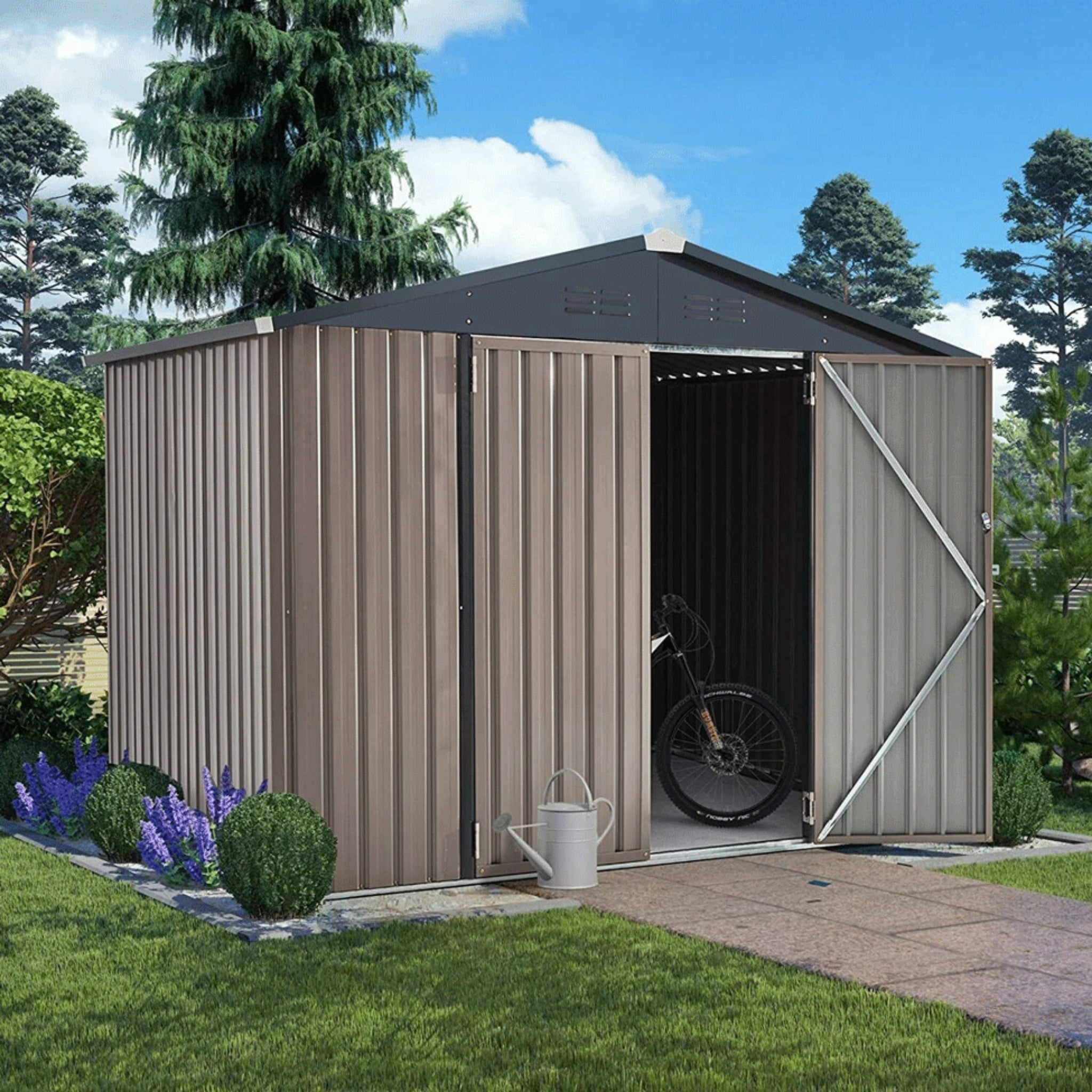 [06X08FT] Alora Large Outdoor Metal Hanover Storage Cabin House Shed (SAK94577)