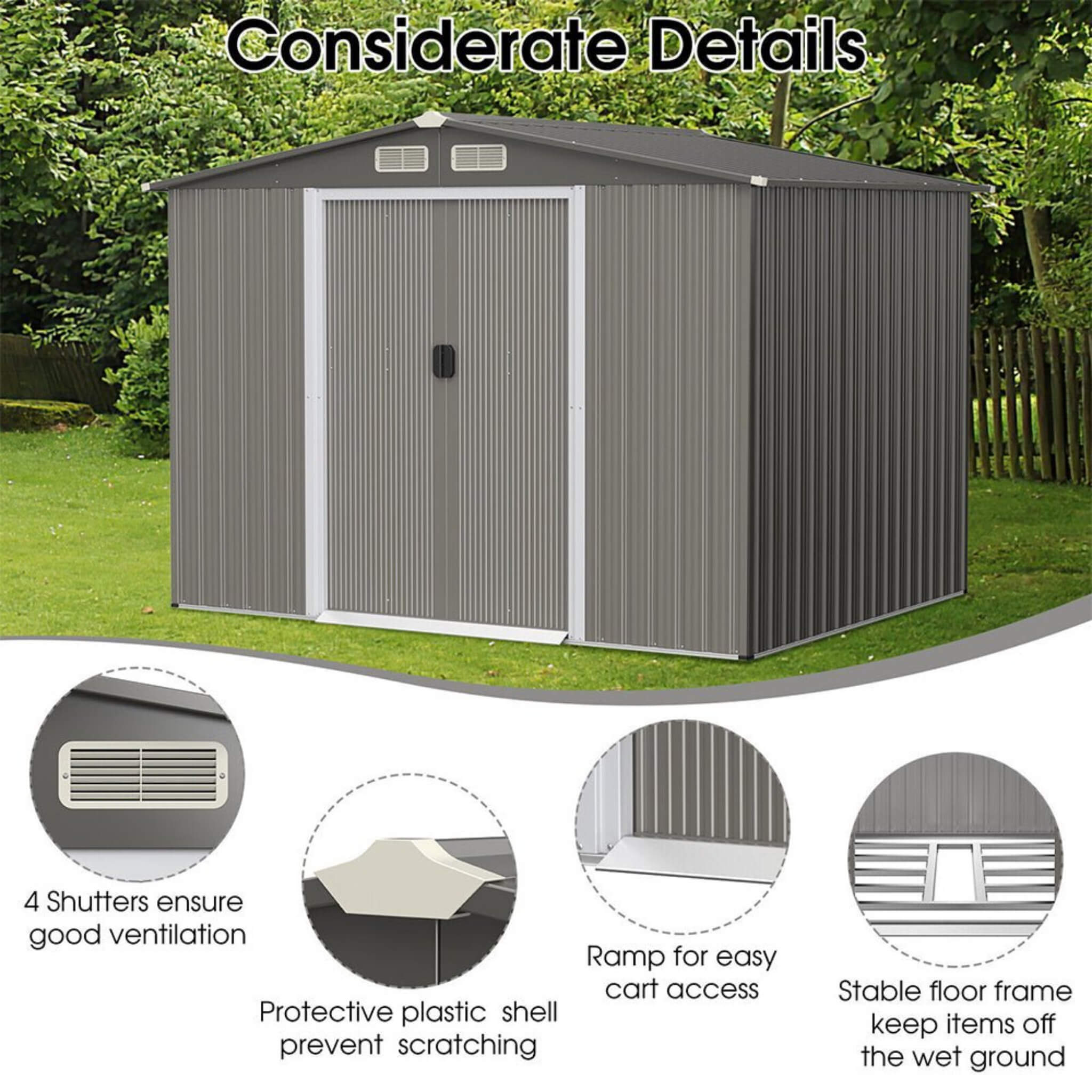 [08X06FT] Alora Premium Outdoor Steel Tool Storage Garden Backyard Shed (SAK74185)