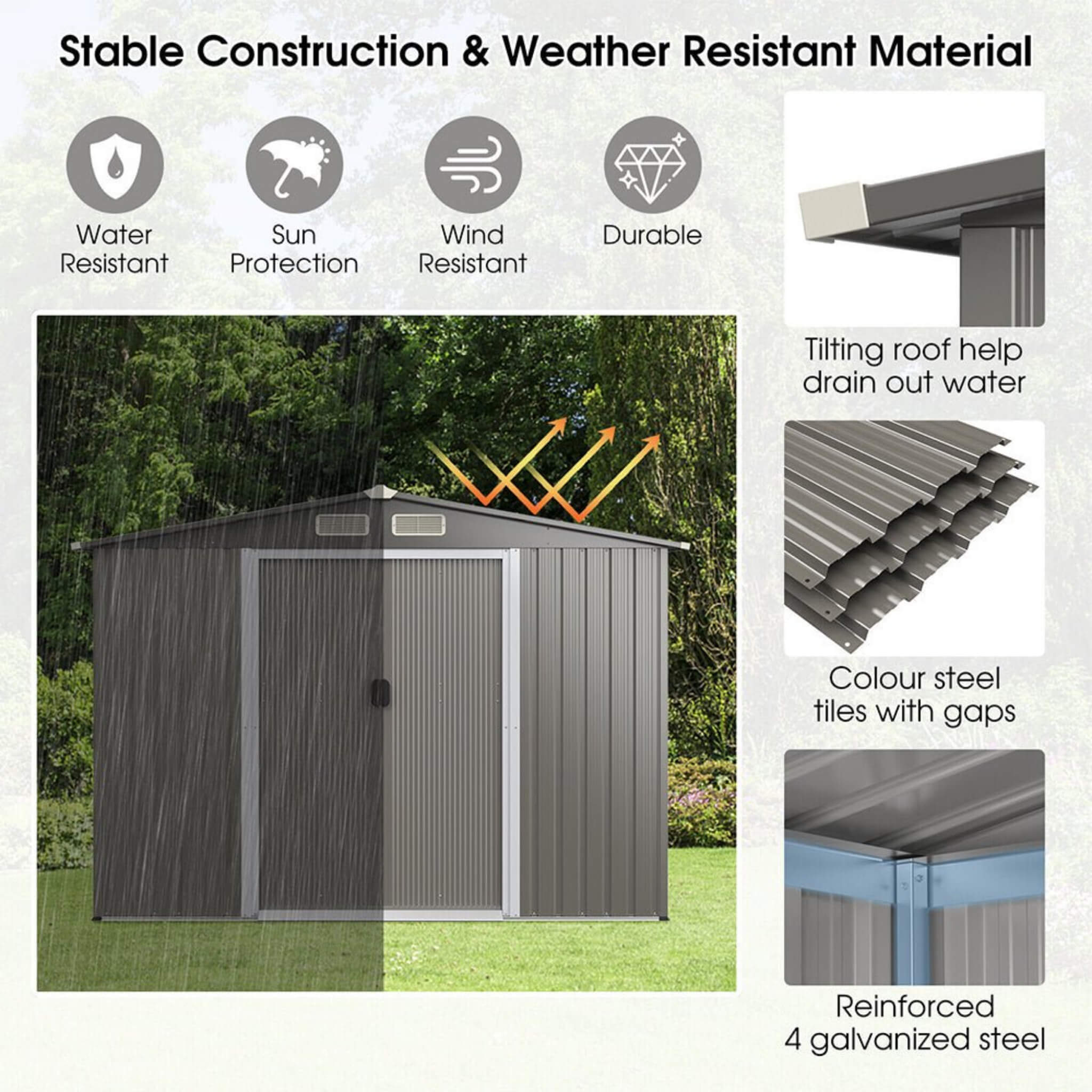 [08X06FT] Alora Premium Outdoor Steel Tool Storage Garden Backyard Shed (SAK74185)