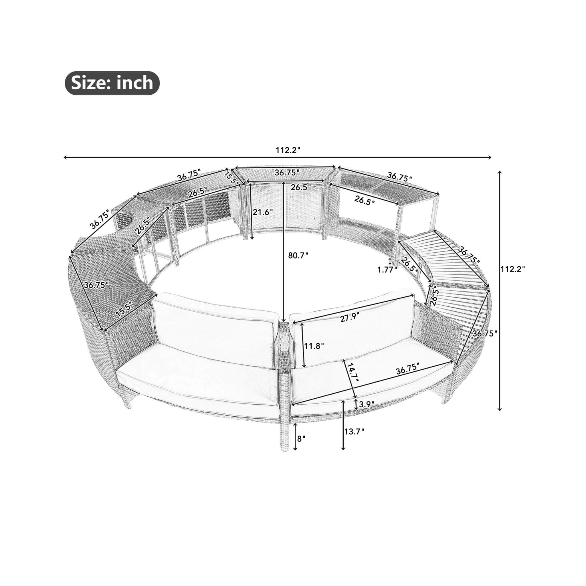 Alora Large Premium Surround Spa Patio Rattan Sofa Set With Storage Compartments And Cushions (SAK75629)