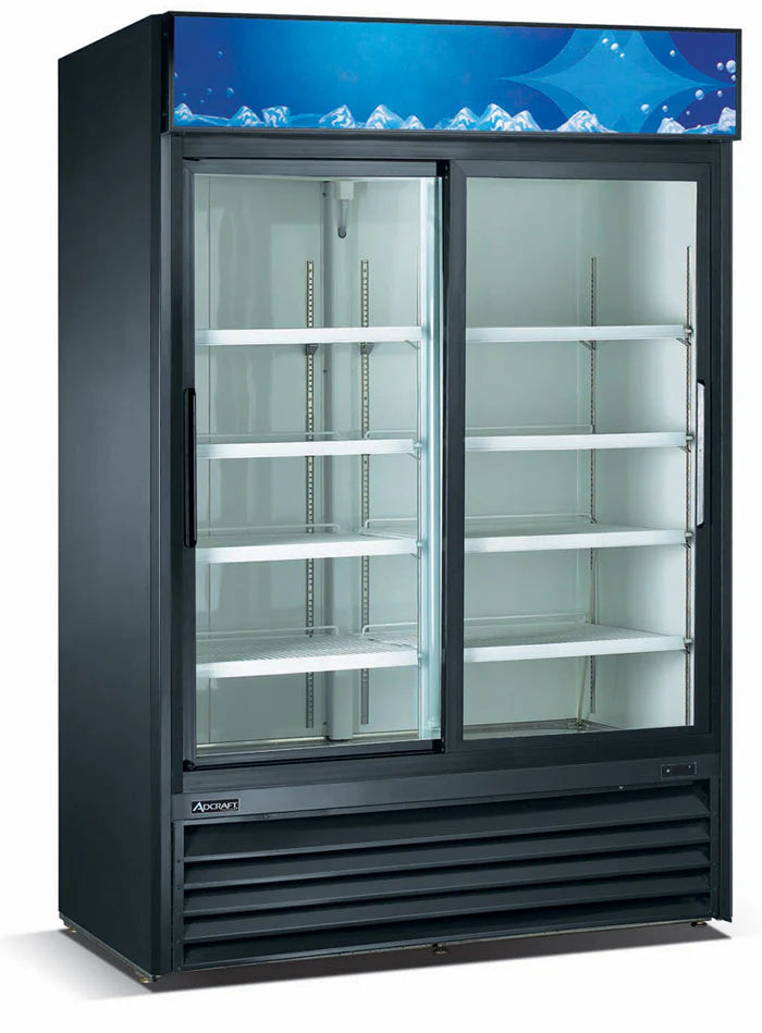 U-Star Merchandiser Refrigerator, Double Sliding Glass Doors, 39.9 cu ft Capacity, in Black