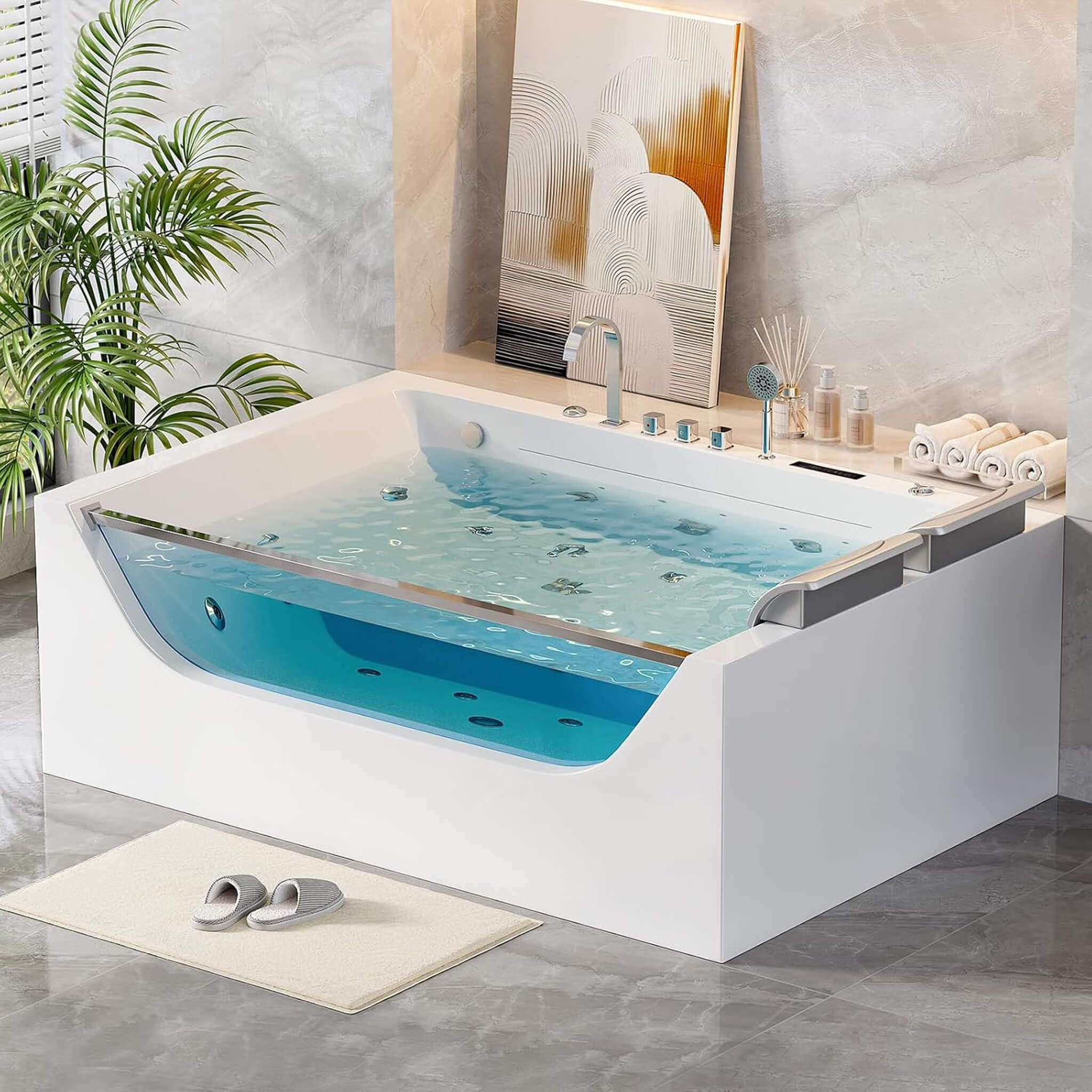 Alora 71-Inch Luxury 2-Person Jetted Whirlpool Tub With Massage And Thermostat Control (SAK13872)