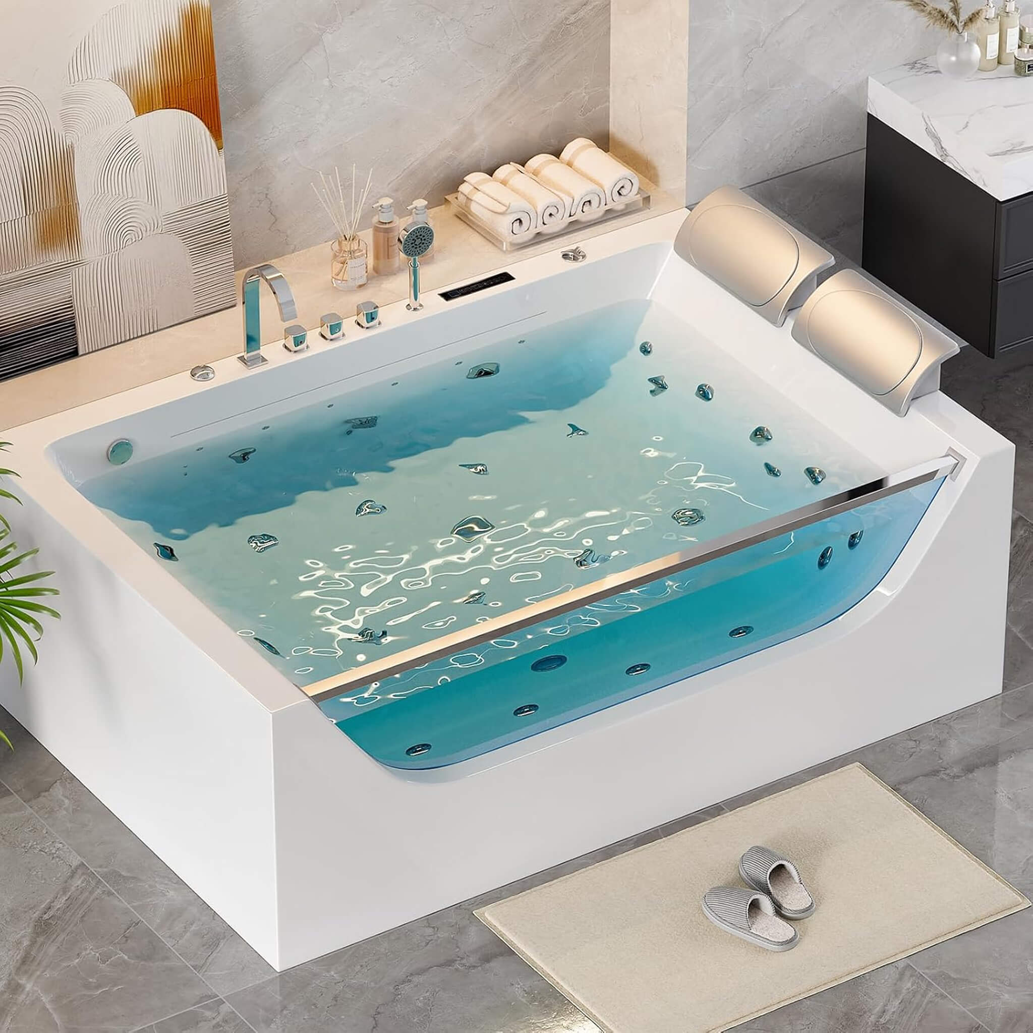 Alora 71-Inch Luxury 2-Person Jetted Whirlpool Tub With Massage And Thermostat Control (SAK13872)