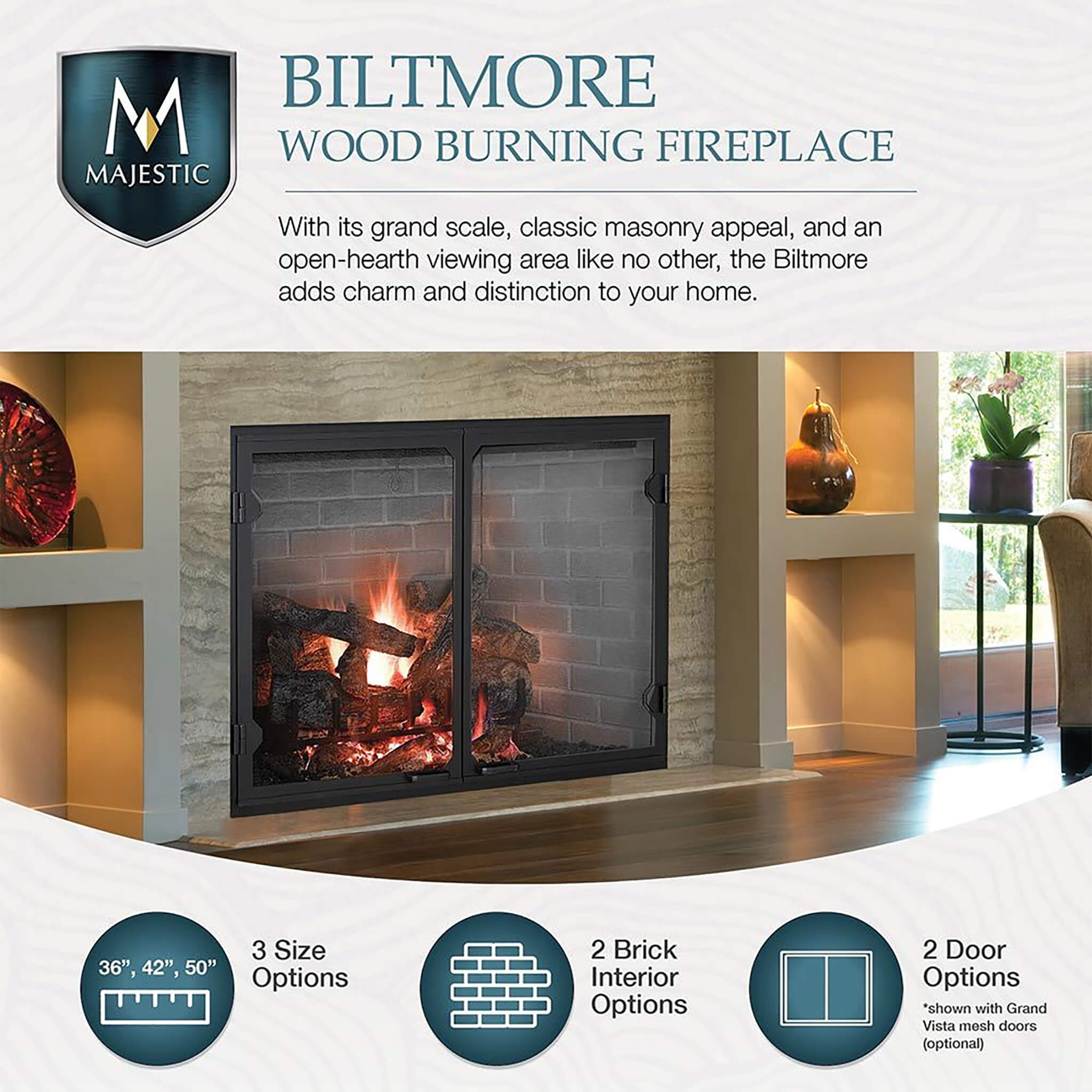 Majestic Biltmore 50" Herringbone Pattern Open Wood-Burning Fireplace [SB100HB] (SAK62529)