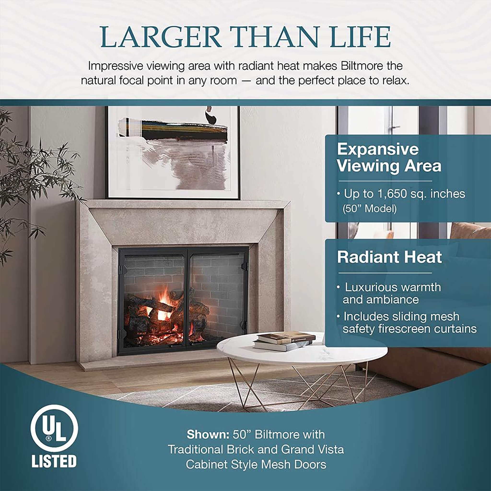 Majestic Biltmore 42" Herringbone Pattern Open Wood Burning Fireplace [SB80HB] (SAK62149)