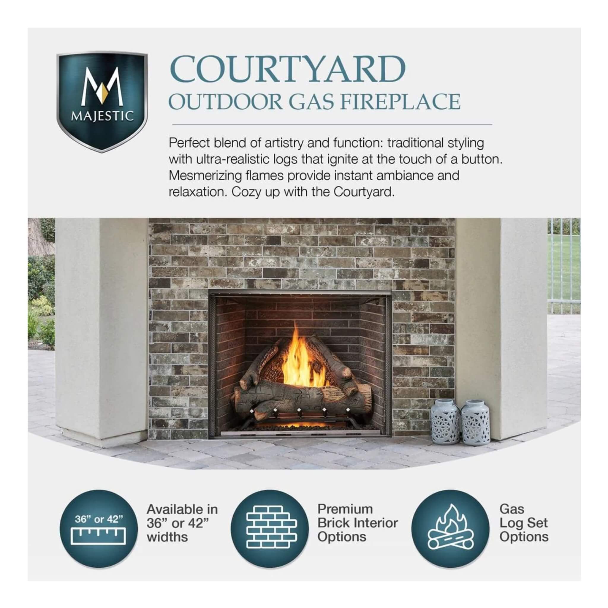 Majestic Courtyard 55K BTU 36" Traditional Outdoor Gas Fireplace (No Refractory) [ODCOUG-36NR] (SAK74218)