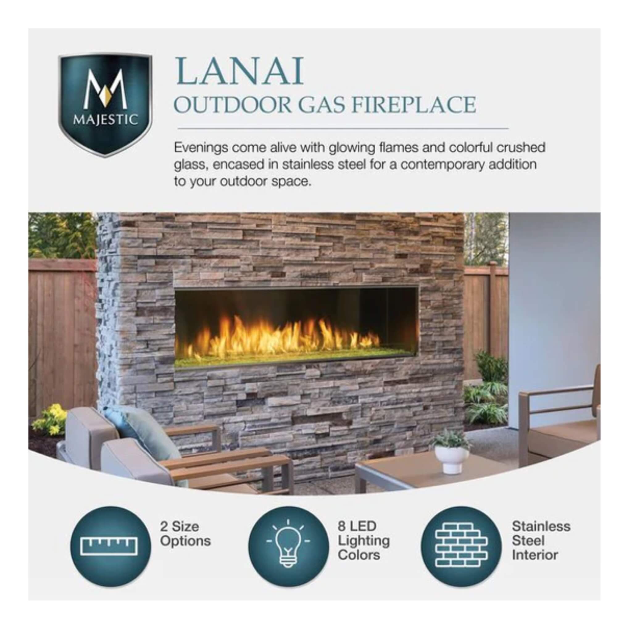 Majestic Lanai 48" Single Sided Linear Outdoor Gas Fireplace [ODLANAIG-48] (SAK95127)