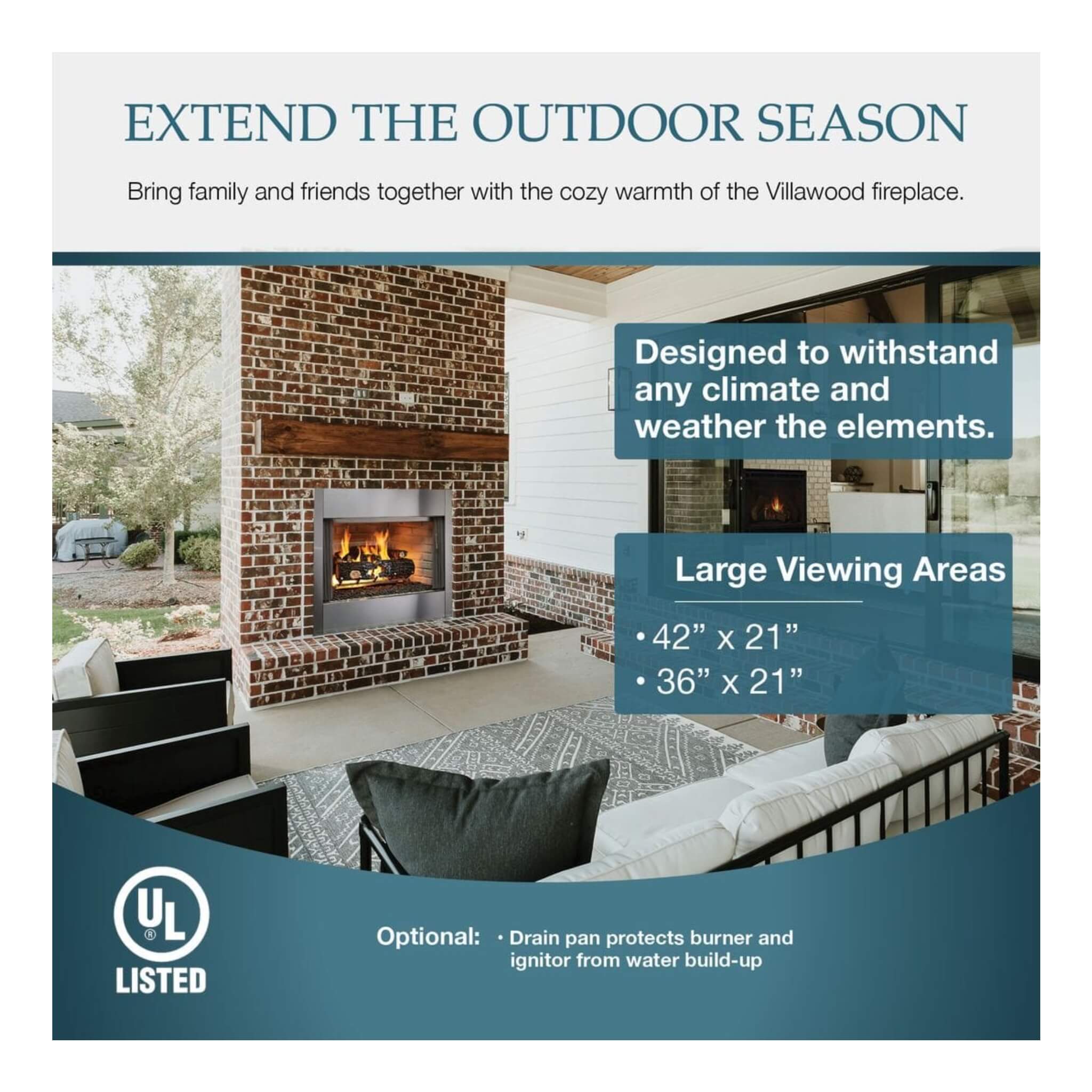Majestic Villawood 42" Traditional Refractory Outdoor Wood Burning Fireplace [ODVILLA-42T-B] (SAK14358)