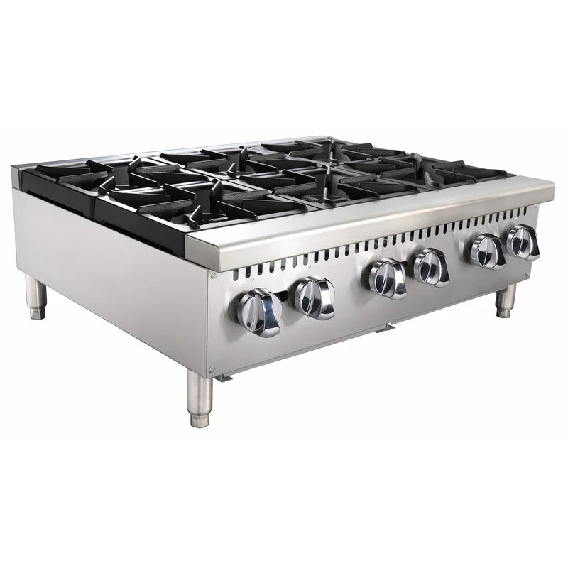 Black Diamond 36" Gas Hot Plate, 6 Burners, in Stainless Steel