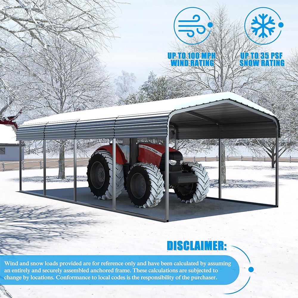 [12X20FT] Alora Premium Heavy-Duty Outdoor Canopy Garage Shelter With Galvanized Metal Roof (SAK91523)