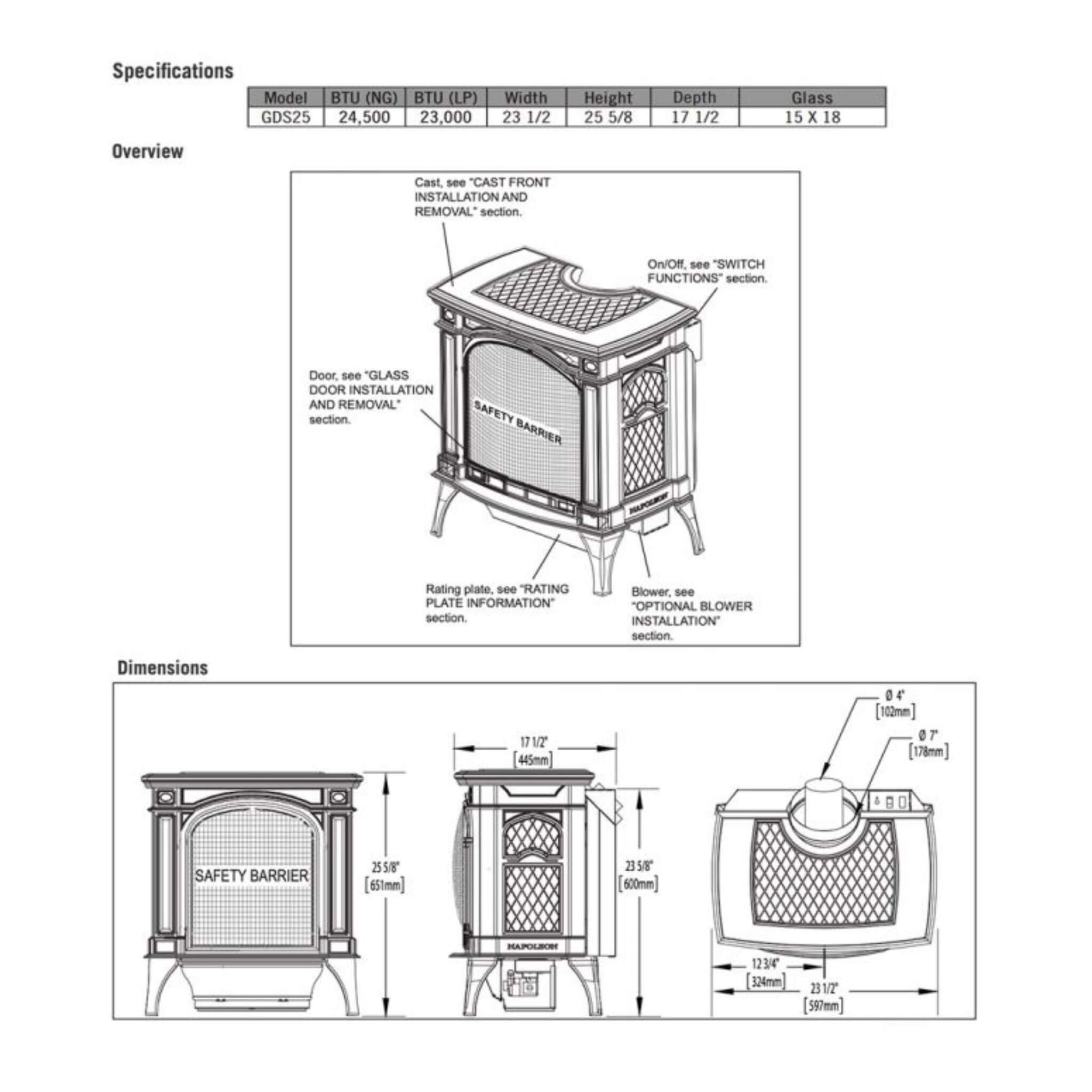 Napoleon Bayfield 25" Direct Vent Electronic Ignition Natural Gas Cast Iron Stove, 23" [GDS25NA-1] (SAK95498)
