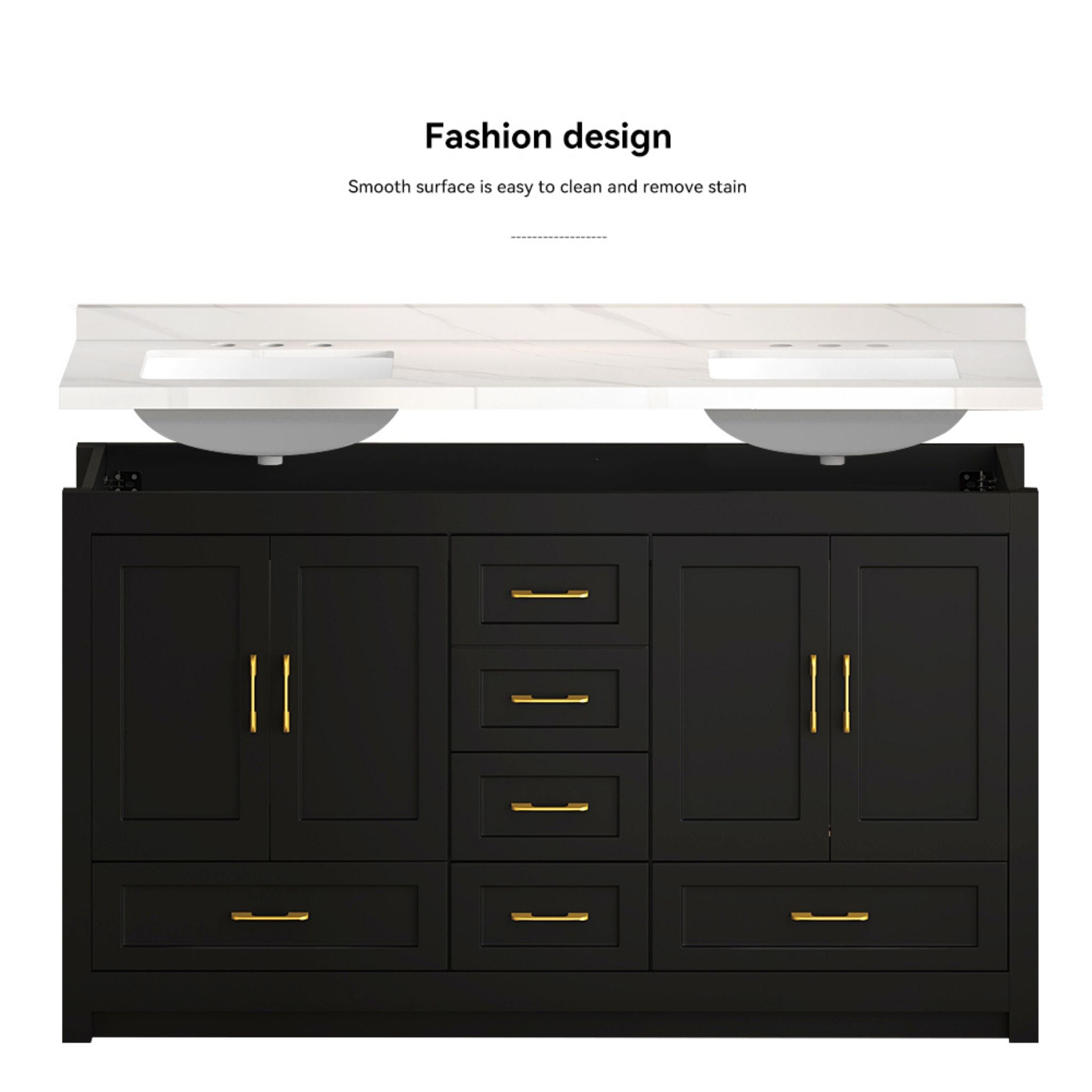 Nuvia 60-Inch Black Bathroom Vanity With Soft Close Doors And Drawers Storage (SAK86210)