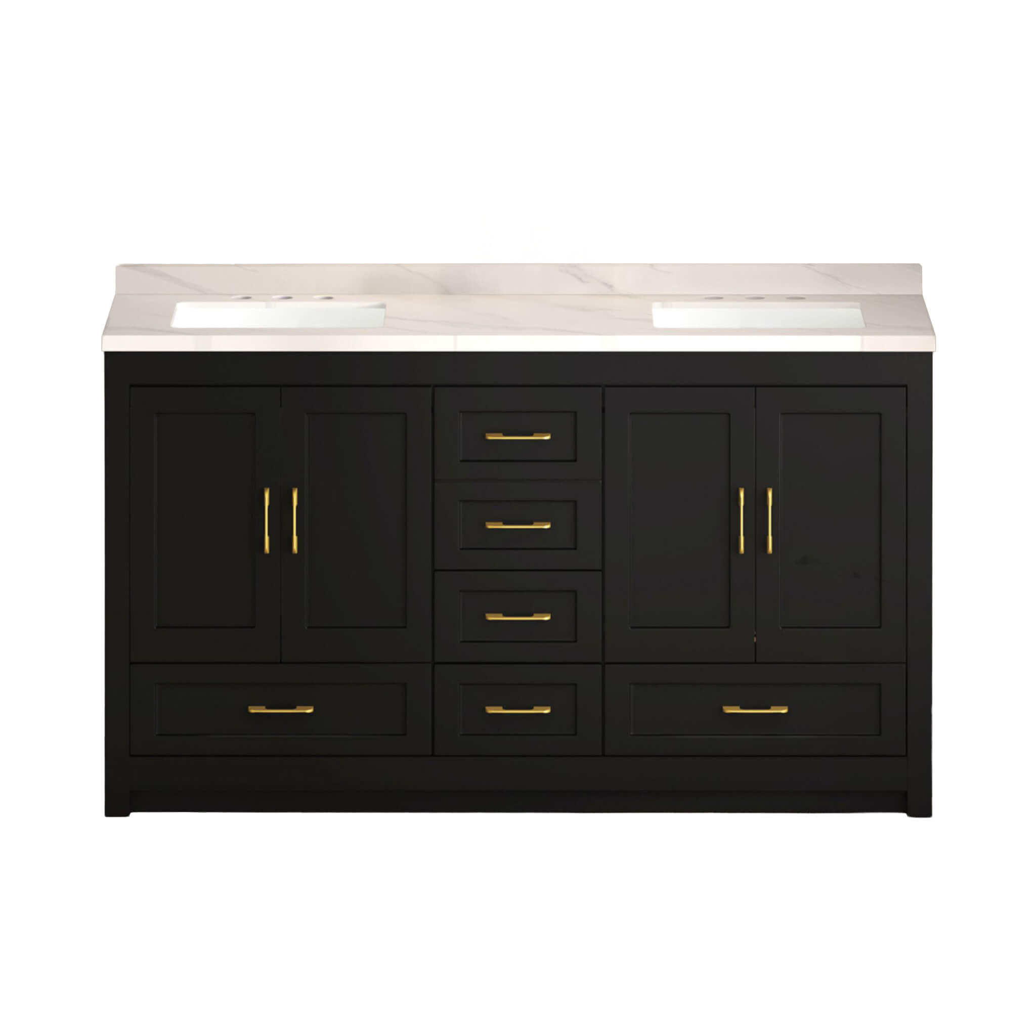 Nuvia 60-Inch Black Bathroom Vanity With Soft Close Doors And Drawers Storage (SAK86210)