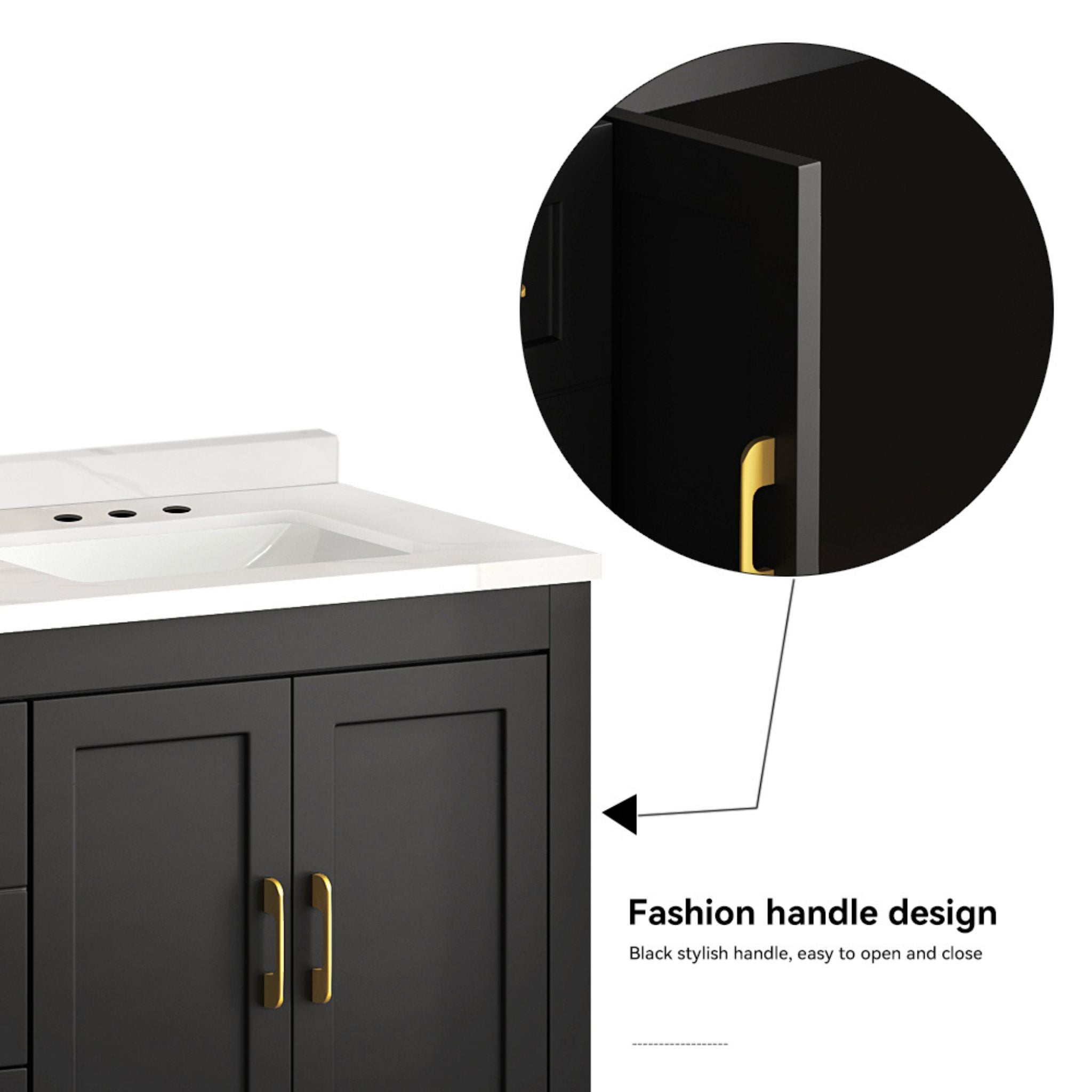 Nuvia 60-Inch Black Bathroom Vanity With Soft Close Doors And Drawers Storage (SAK86210)