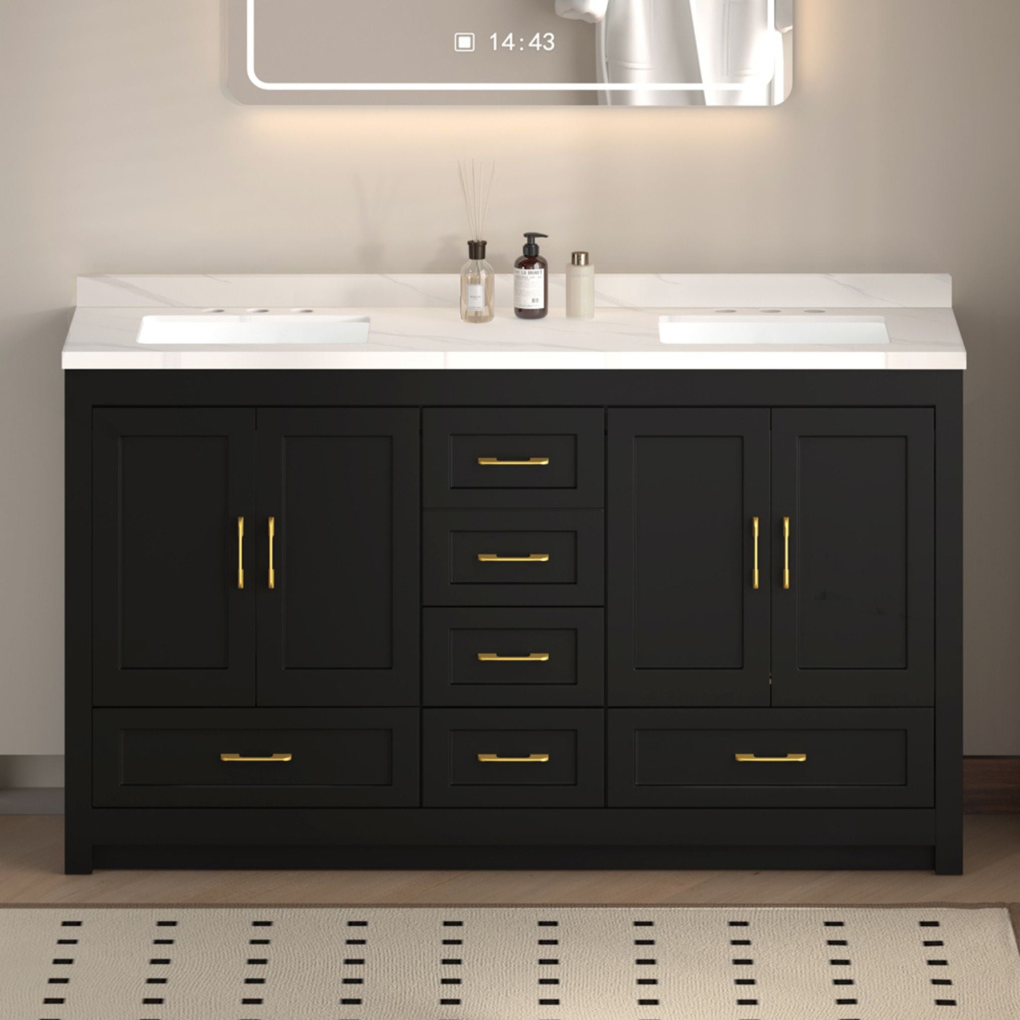 Nuvia 60-Inch Black Bathroom Vanity With Soft Close Doors And Drawers Storage (SAK86210)