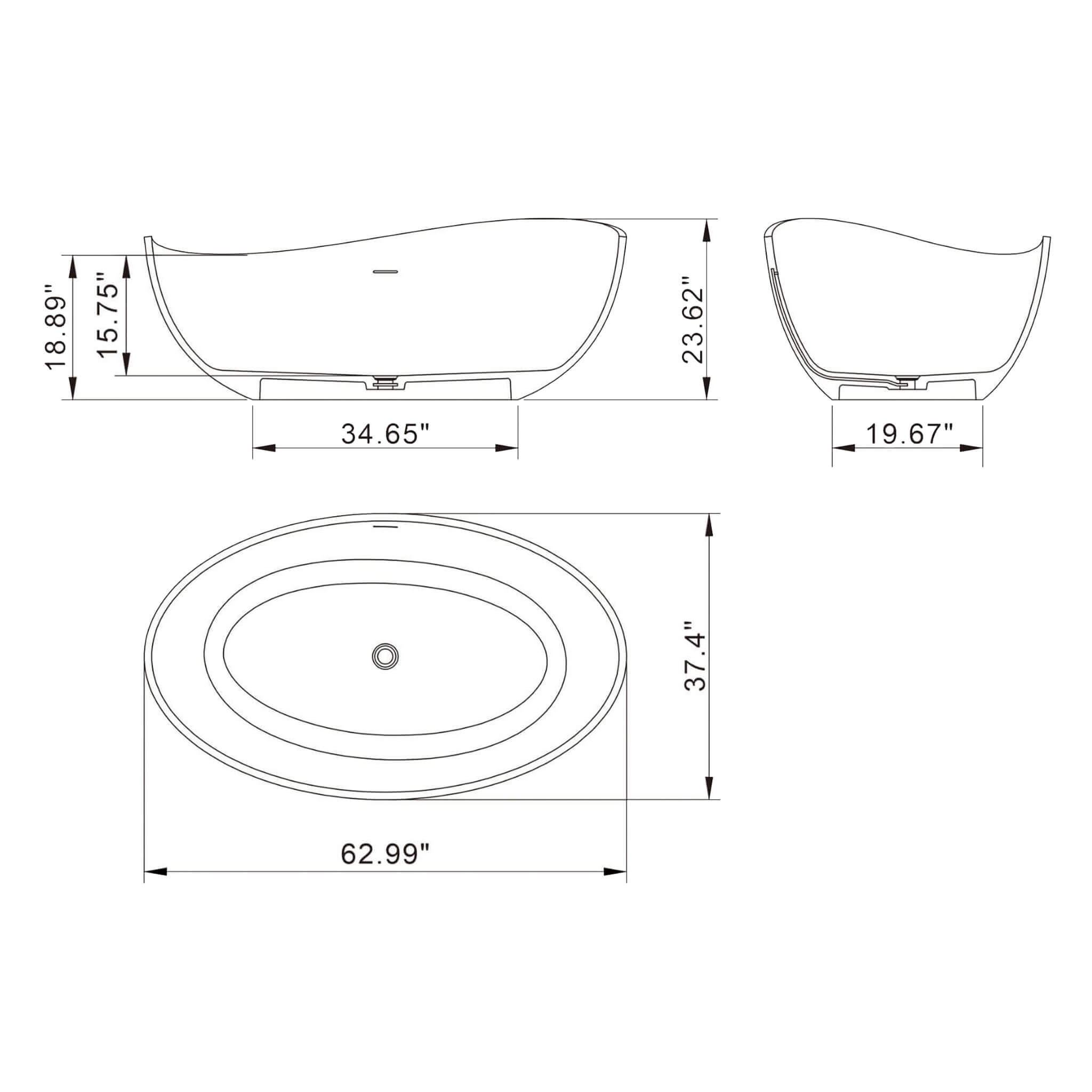 Nuvia 63-Inch Modern Freestanding Single-Piece Matte Black Finish Stone Resin Bathtub (SAK69041)