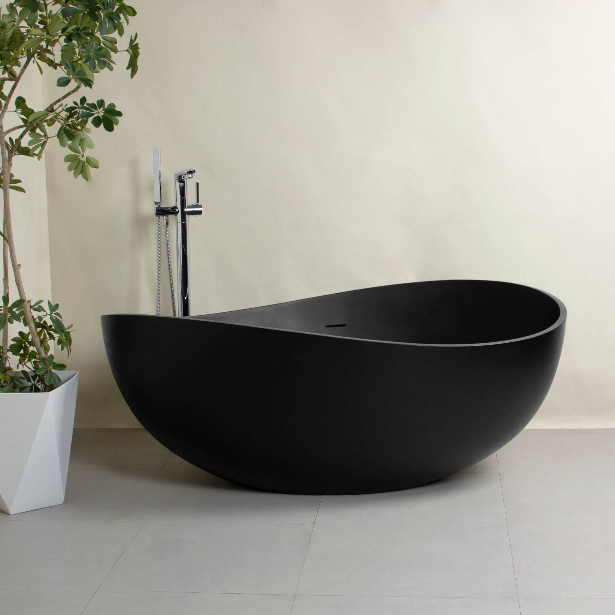 Nuvia 63-Inch Modern Freestanding Single-Piece Matte Black Finish Stone Resin Bathtub (SAK69041)