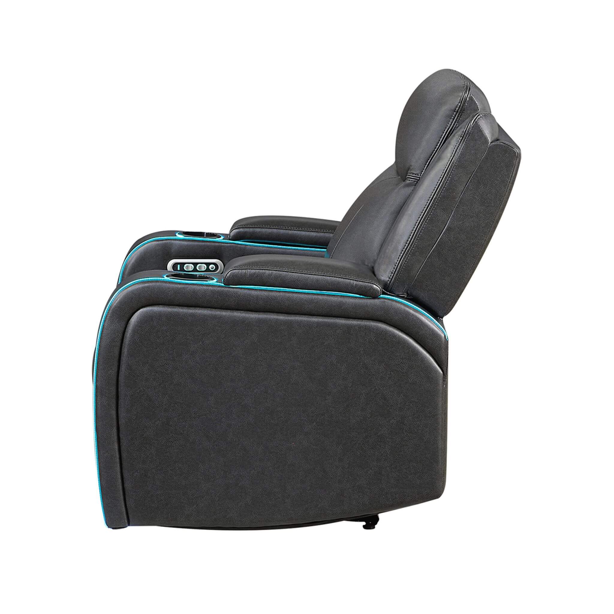 Nuvia Luxury Charcoal Upholstered Power Recliner Armchair With LED Lights (SAK16429)