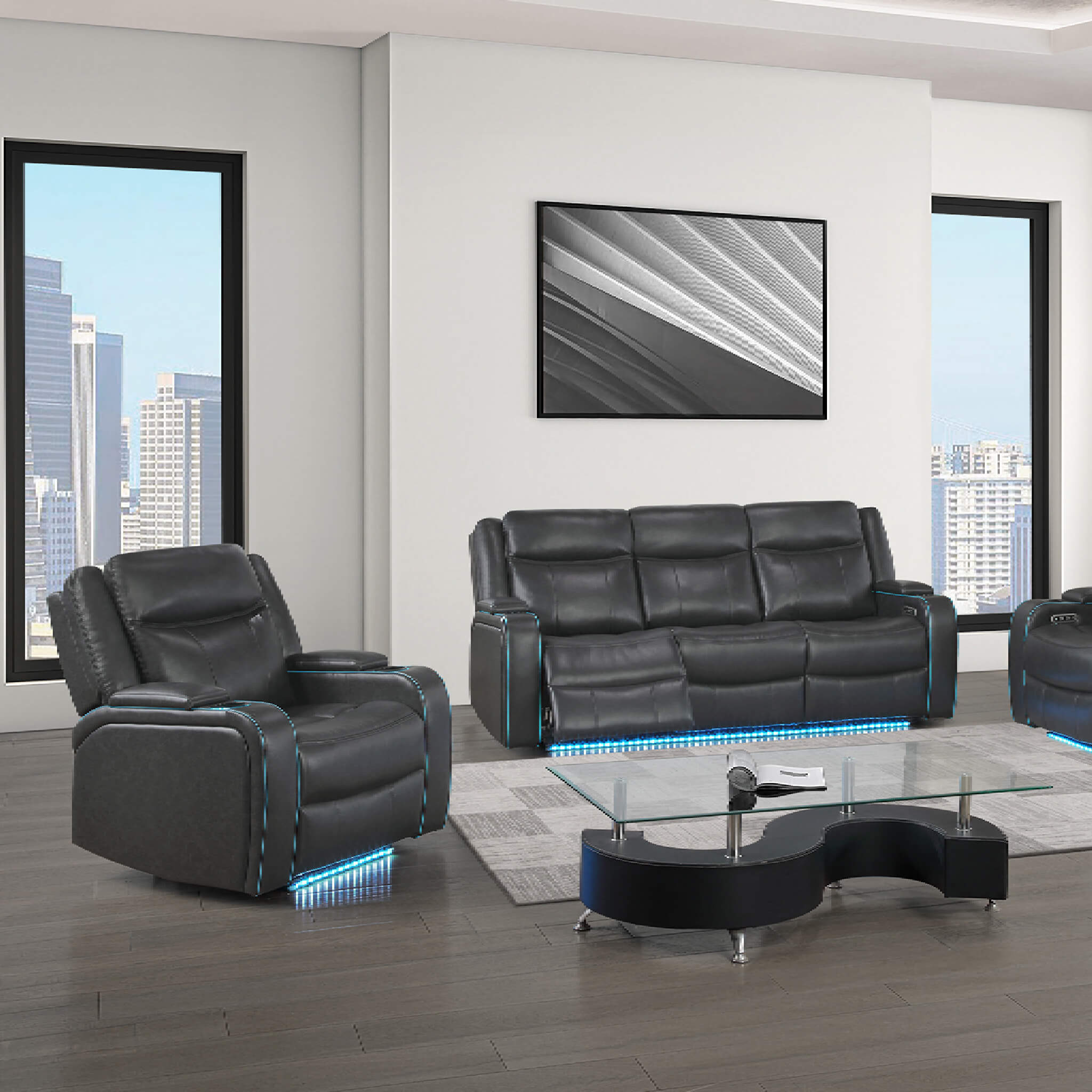 Nuvia Luxury Charcoal Upholstered Power Recliner Armchair With LED Lights (SAK16429)