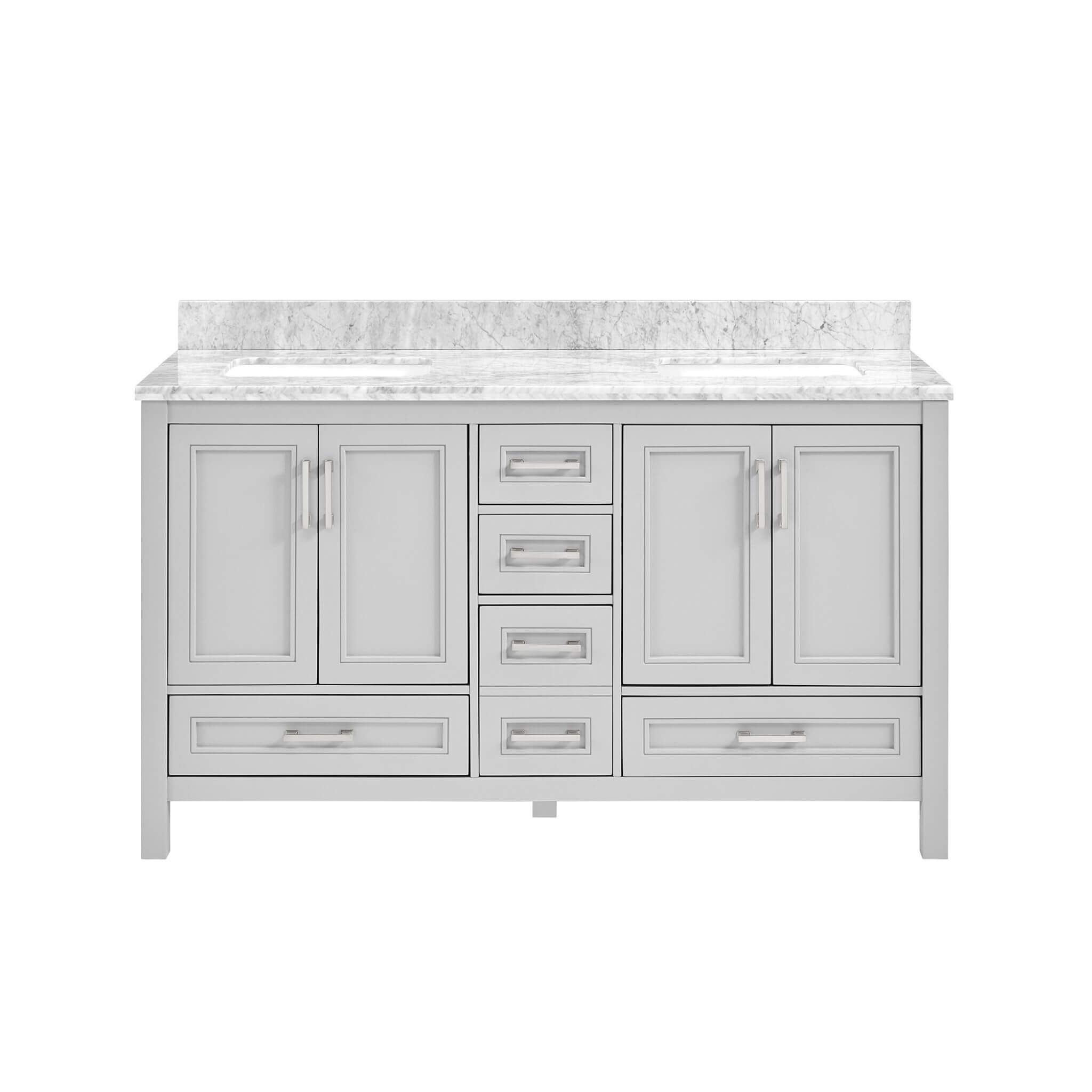Nuvia Premium 60-Inch Freestanding Double Sink Bathroom Vanity With Carrara Marble Top (SAK51829)