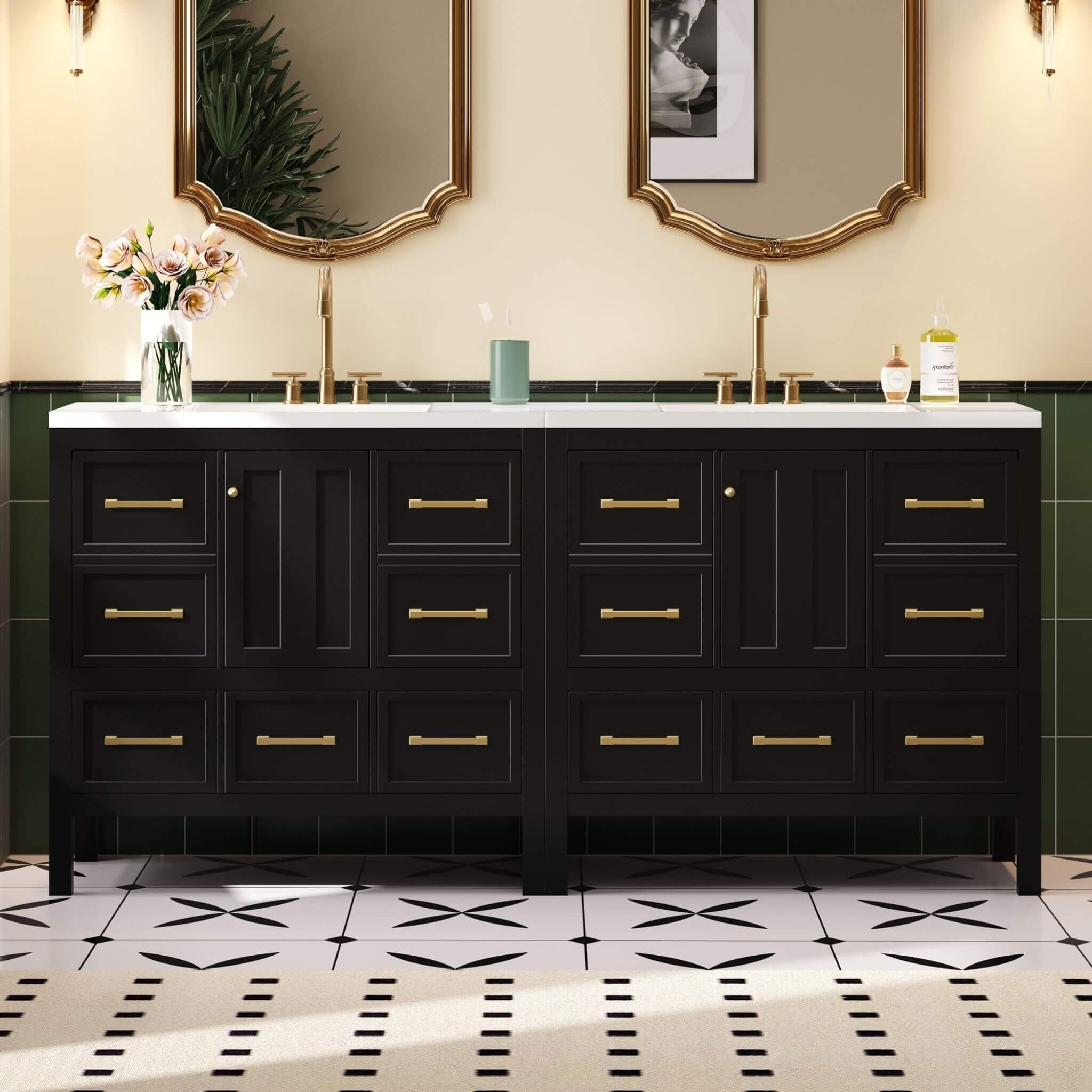 Nuvia Premium 72-Inch Bathroom Vanity Set With Resin Sink And Soft-Close Drawers [Faucet Not Included] (SAK62749)