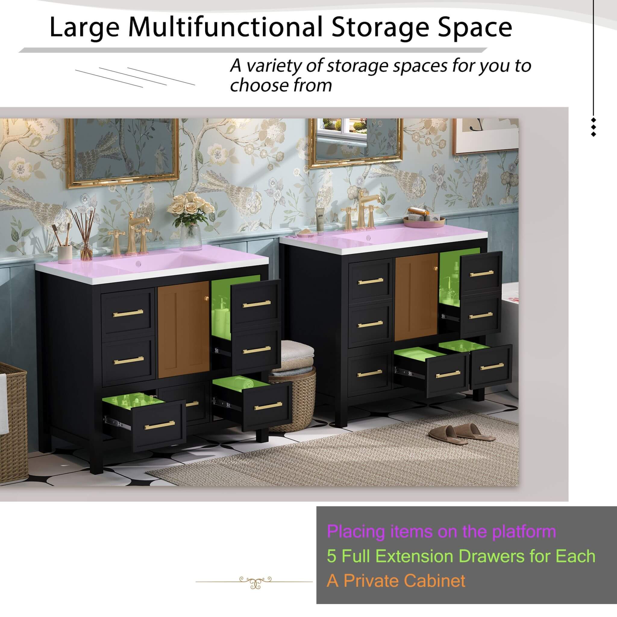 Nuvia Premium 72-Inch Bathroom Vanity Set With Resin Sink And Soft-Close Drawers [Faucet Not Included] (SAK62749)