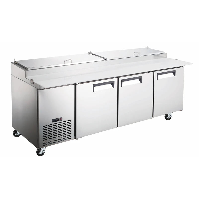 U-Star Refrigerated Pizza Prep Table, Three Solid Doors, 26.6 cu ft Capacity, in Stainless Steel