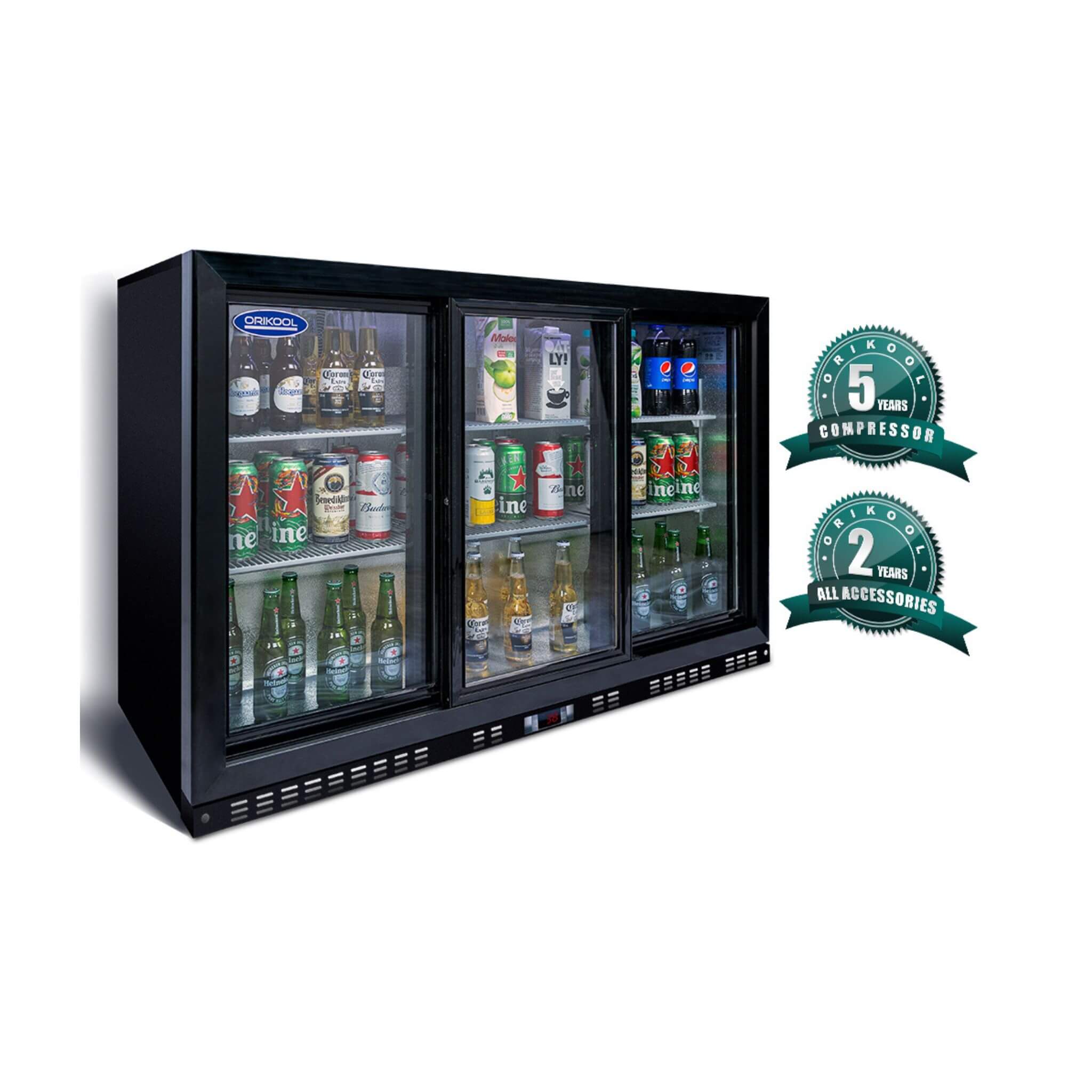 Orikool 53-Inch Energy Efficient Commercial Back Bar Drink Cooler With LED Lighting And 3 Glass Doors (SAK12097)