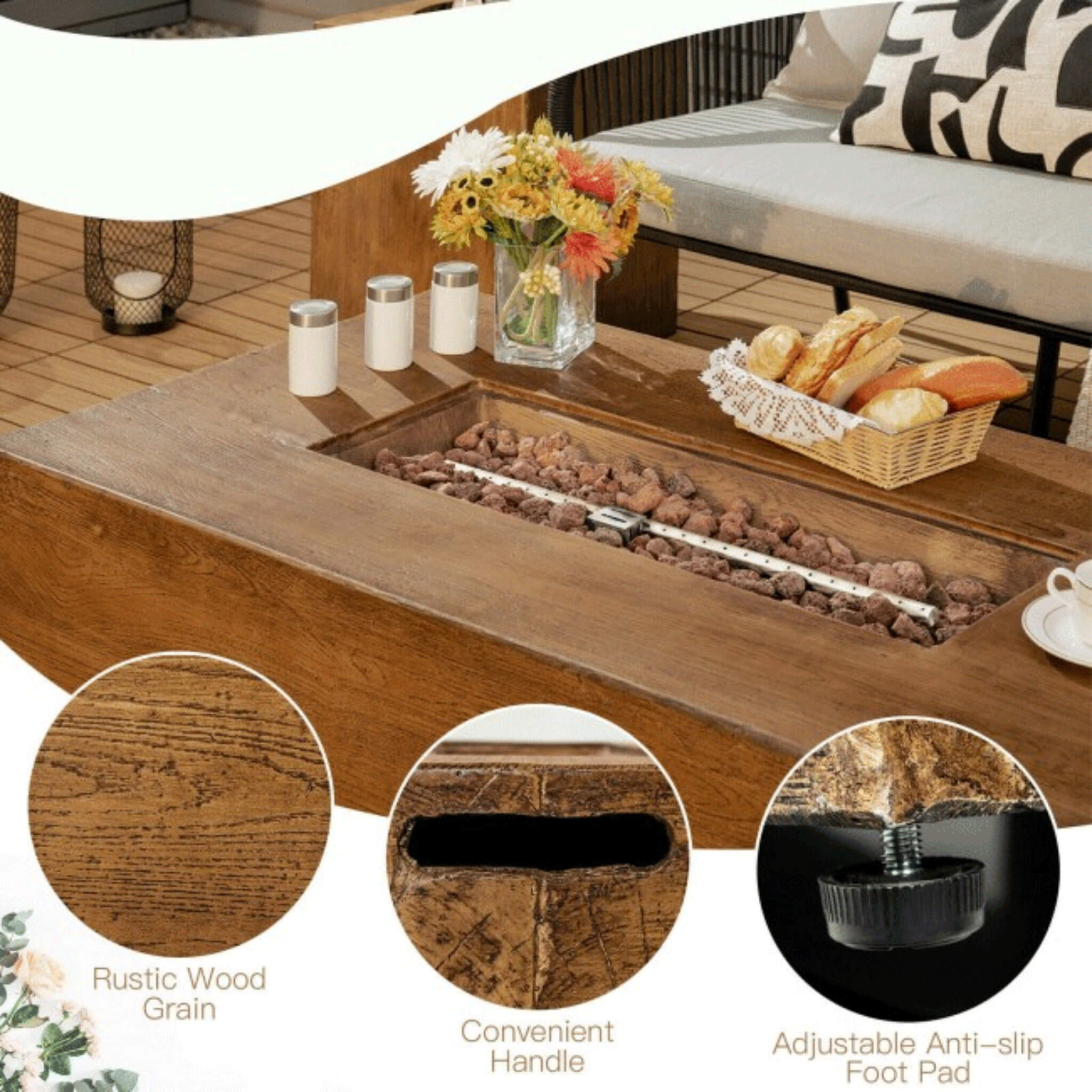 Alora Outdoor Propane Gas Fire Pit Table W/ Lava Rocks & Cover, 50K BTU (SAK94436)