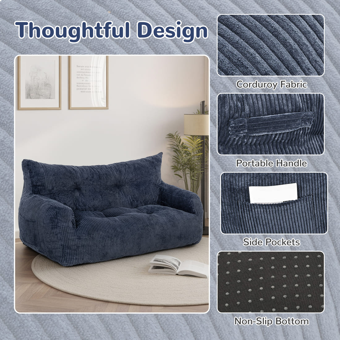 Pamapic 2-Seat Structured Big Bean Bag Chairs for Adult