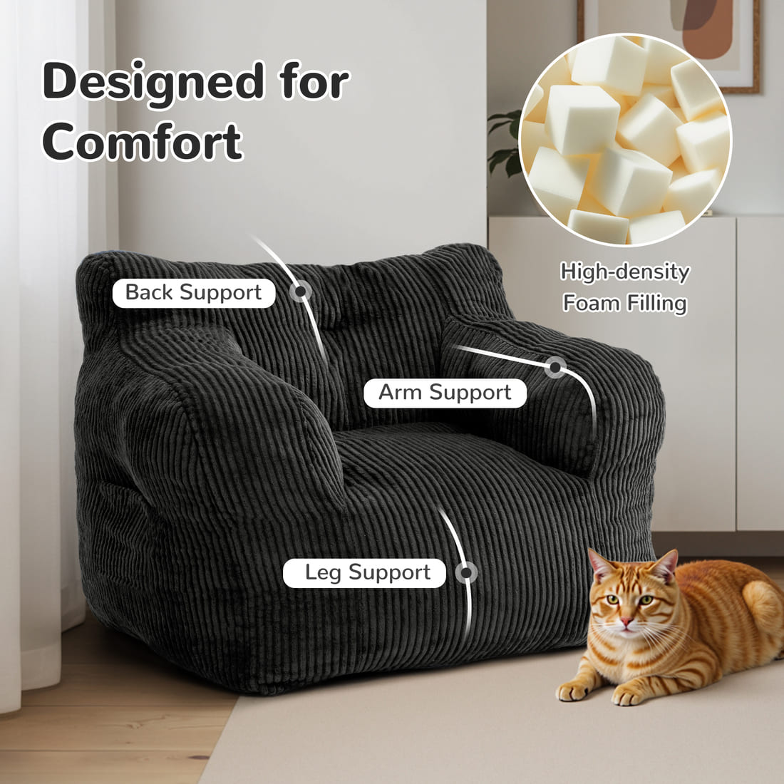 Pamapic Adult Bean Bag Chair for House Comfy