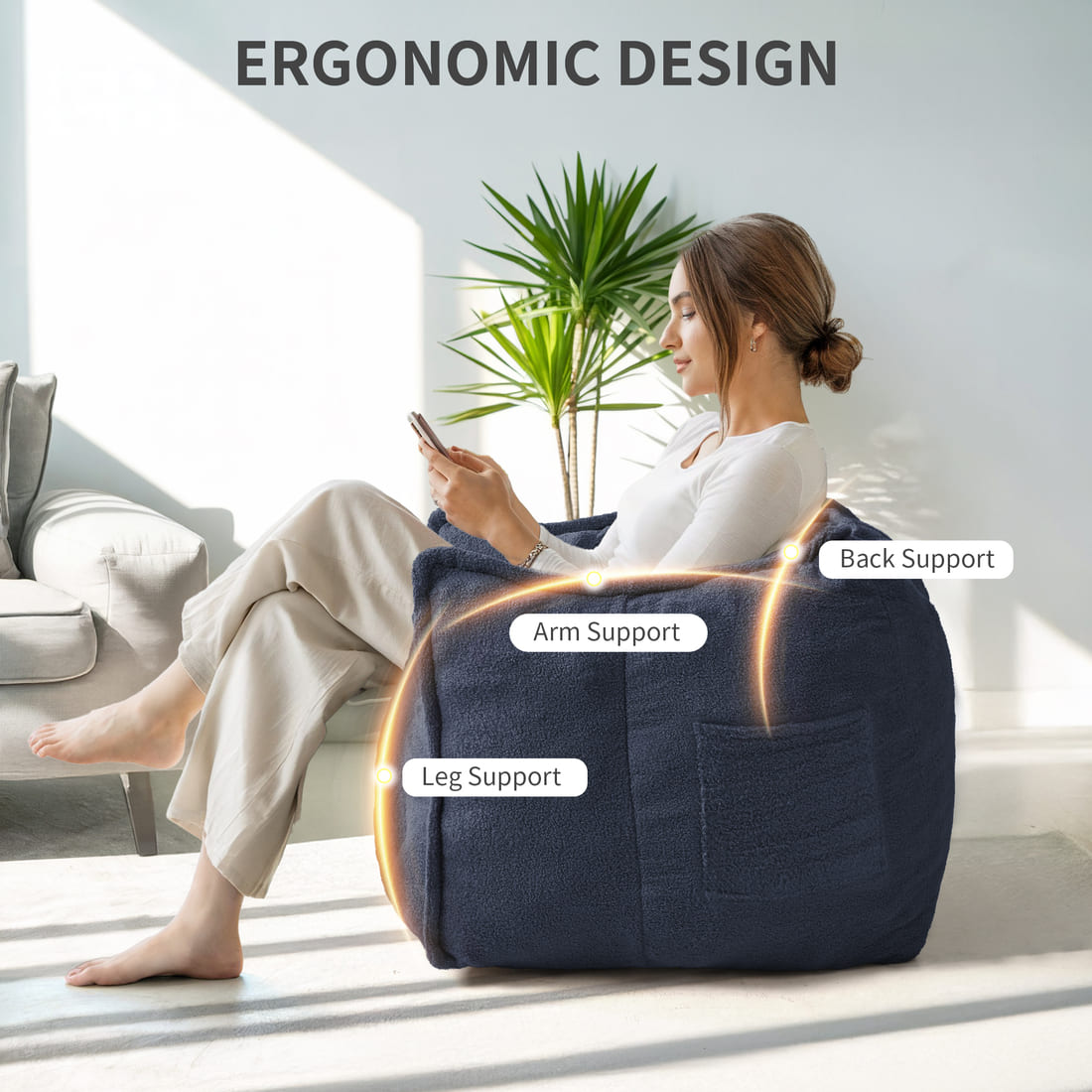 Pamapic Bean Bag Chair for Teens & Kids with Teddy Fleece Fabric