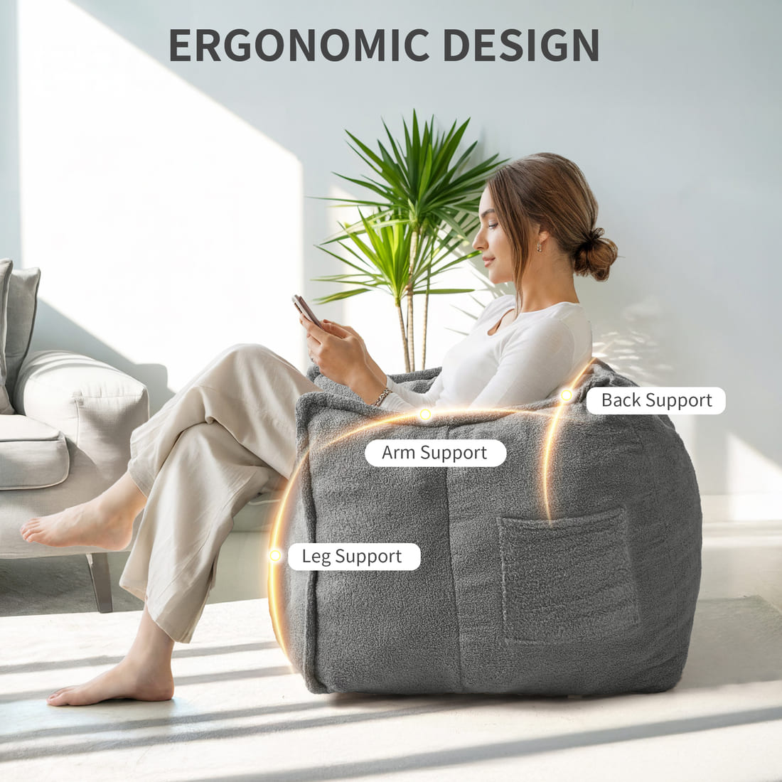 Pamapic Bean Bag Chair for Teens & Kids with Teddy Fleece Fabric