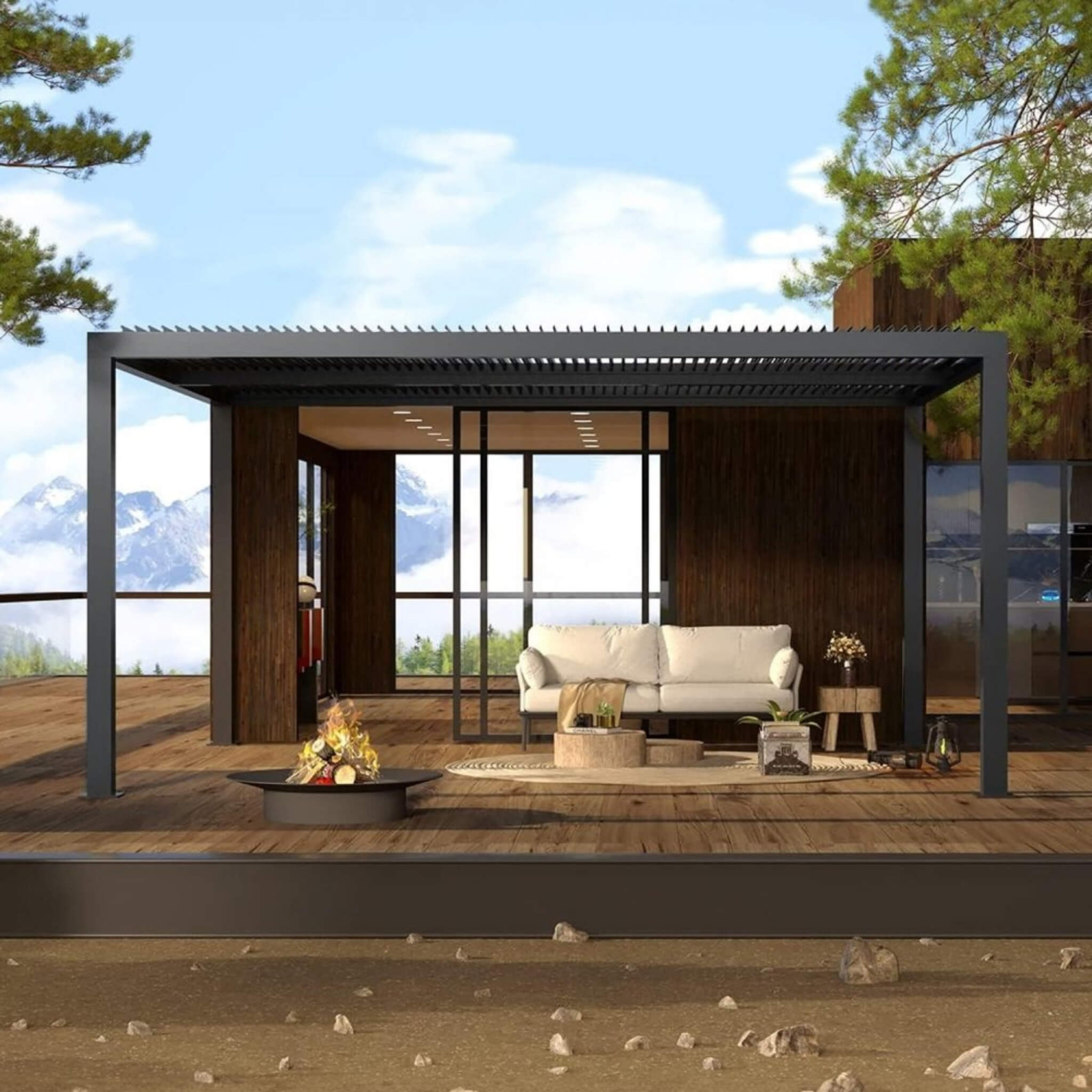 [12X16FT] Alora Premium Outdoor Gray Aluminum Hardtop Pergola Gazebo With Adjustable Roof (SAK81364)