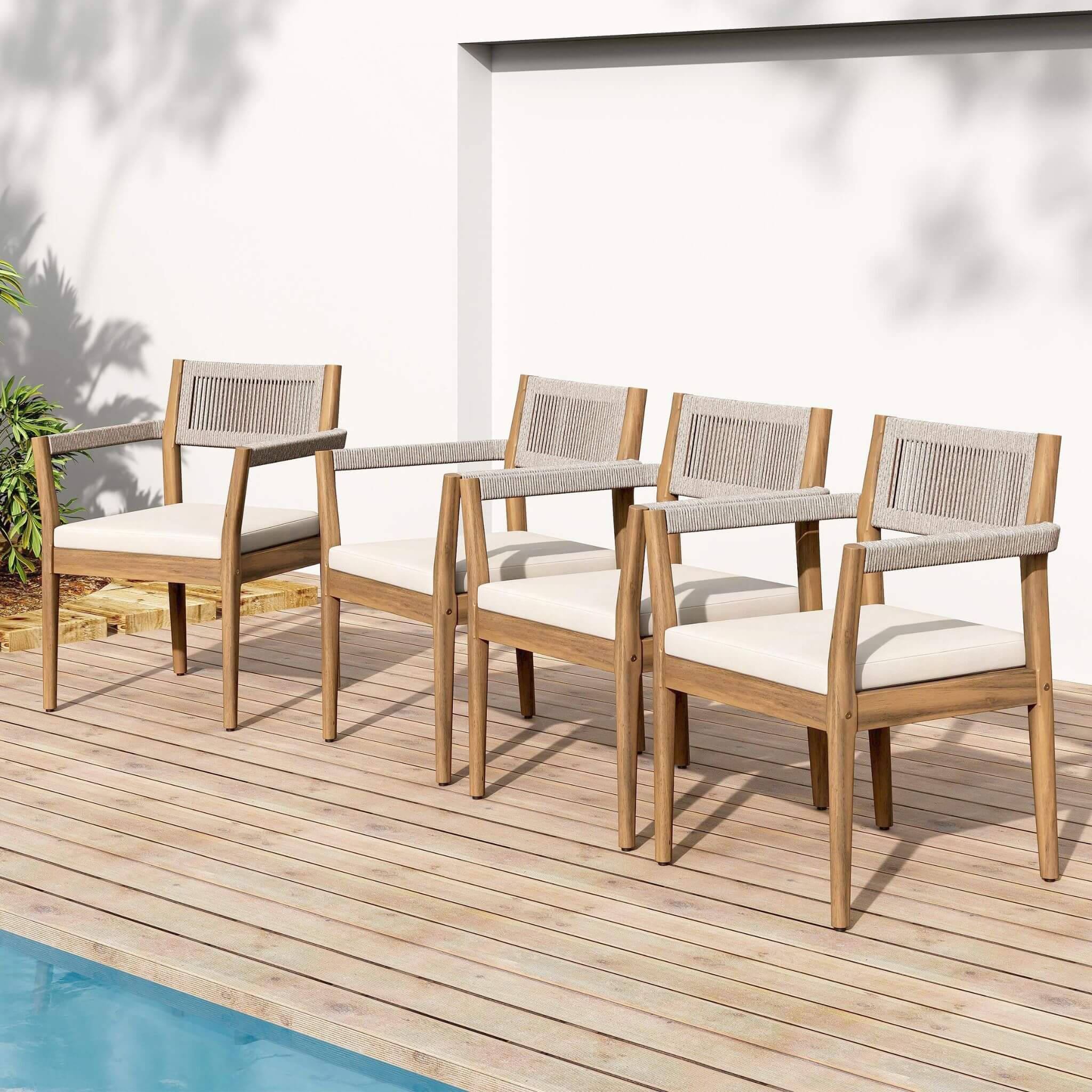 Alora Premium 5-Piece Outdoor Acacia Wood Patio Furniture Set With Braided Dining Chairs, Cushions, And Dining Table (SAK26754)