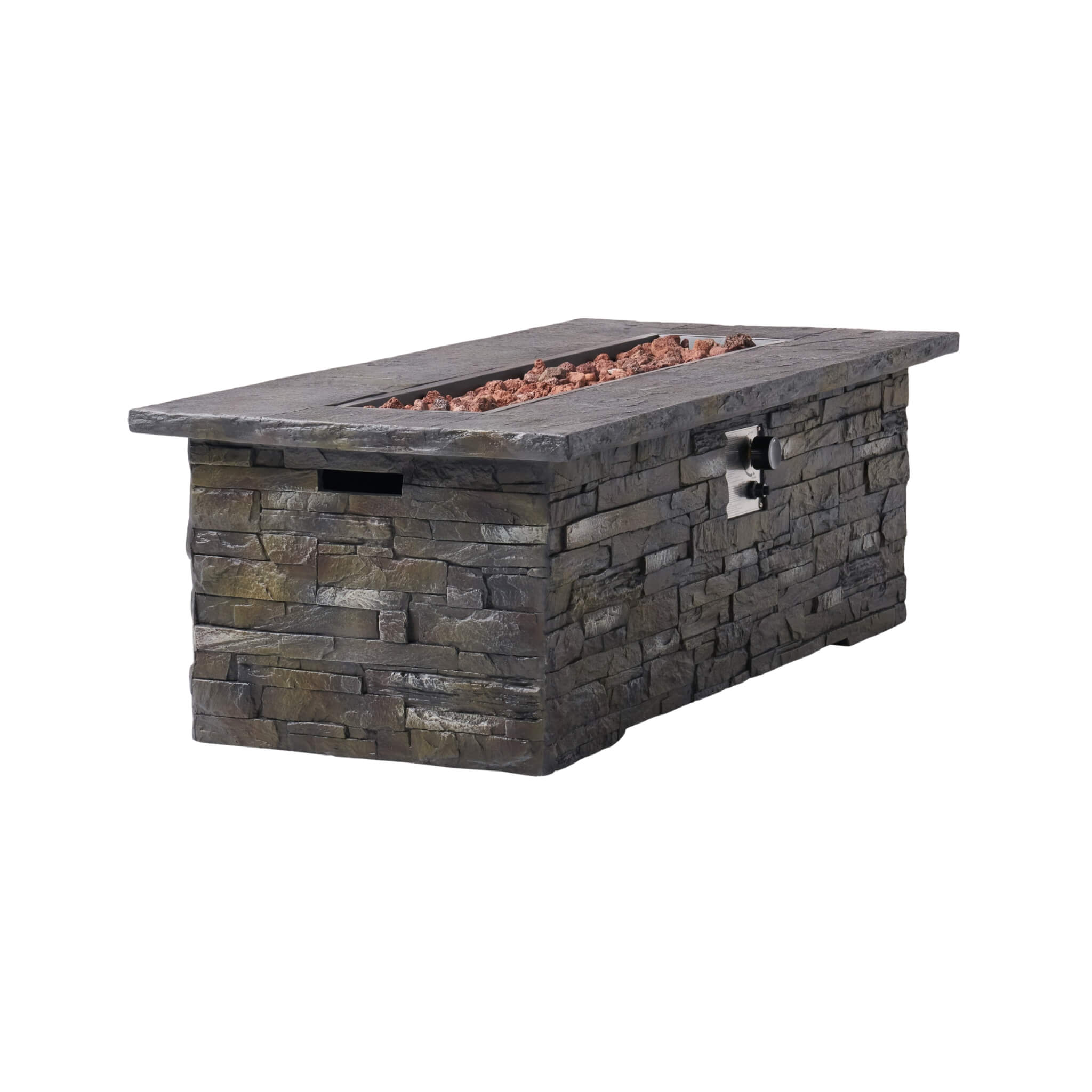 Alora Premium 56" Outdoor Rectangular Concrete Propane Fire Pit W/ Faux Stone Pattern, 50K BTU (SAK31845)