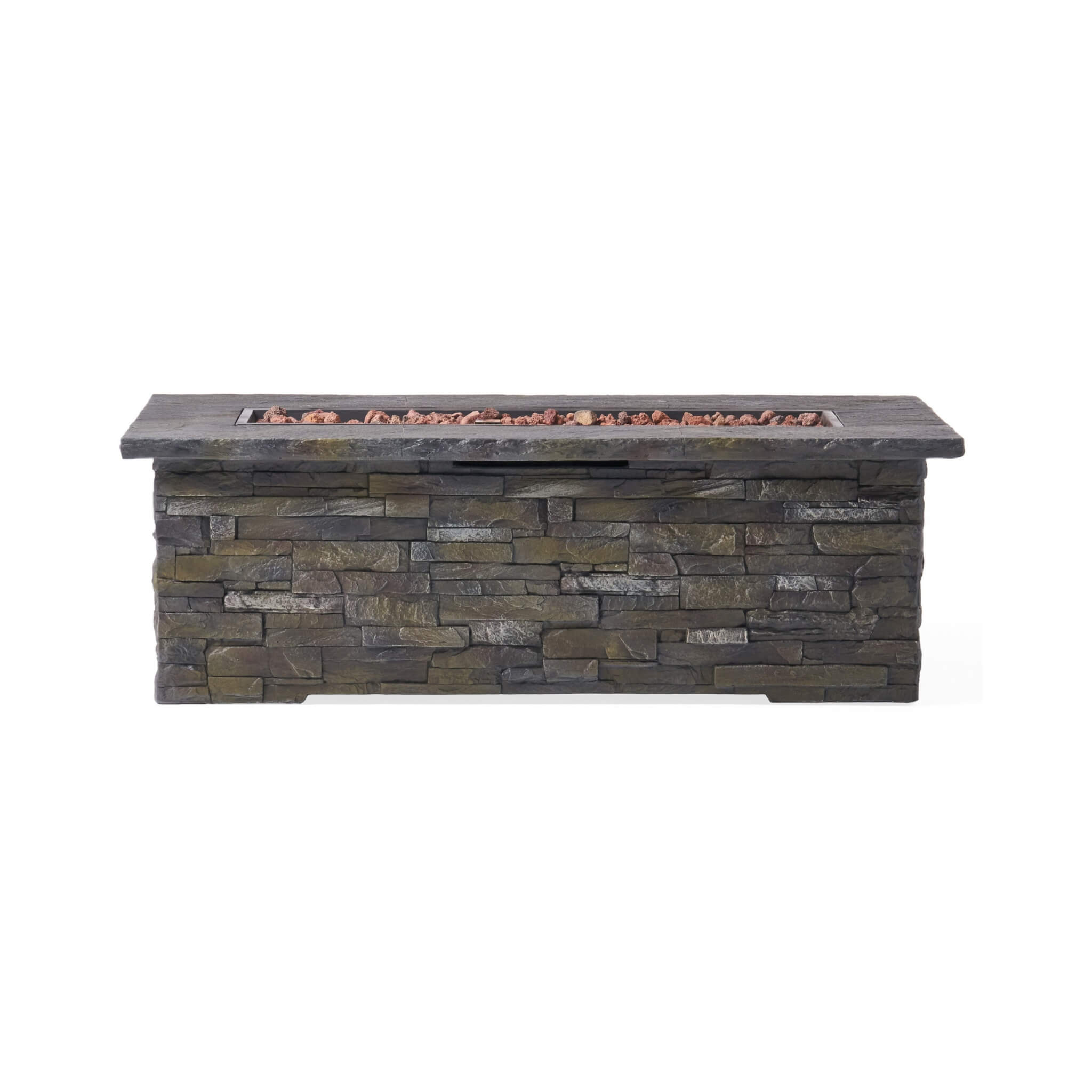 Alora Premium 56" Outdoor Rectangular Concrete Propane Fire Pit W/ Faux Stone Pattern, 50K BTU (SAK31845)