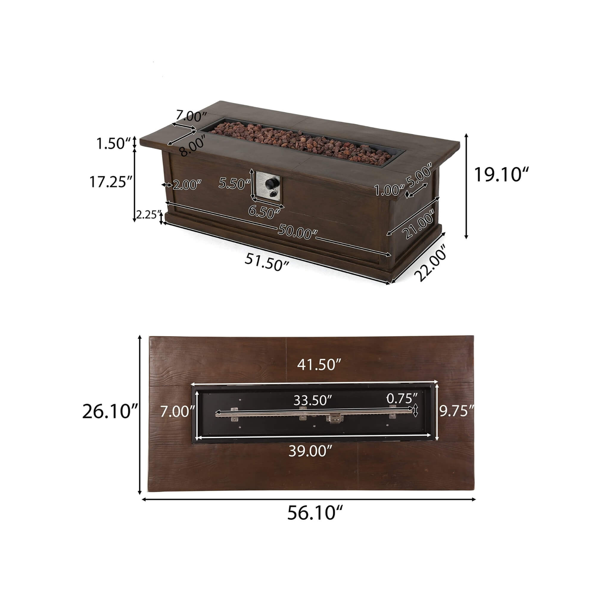 Alora Premium 56" Transitional Rectangular Outdoor Propane Gas Fire Pit Table, 50K BTU (SAK25790)