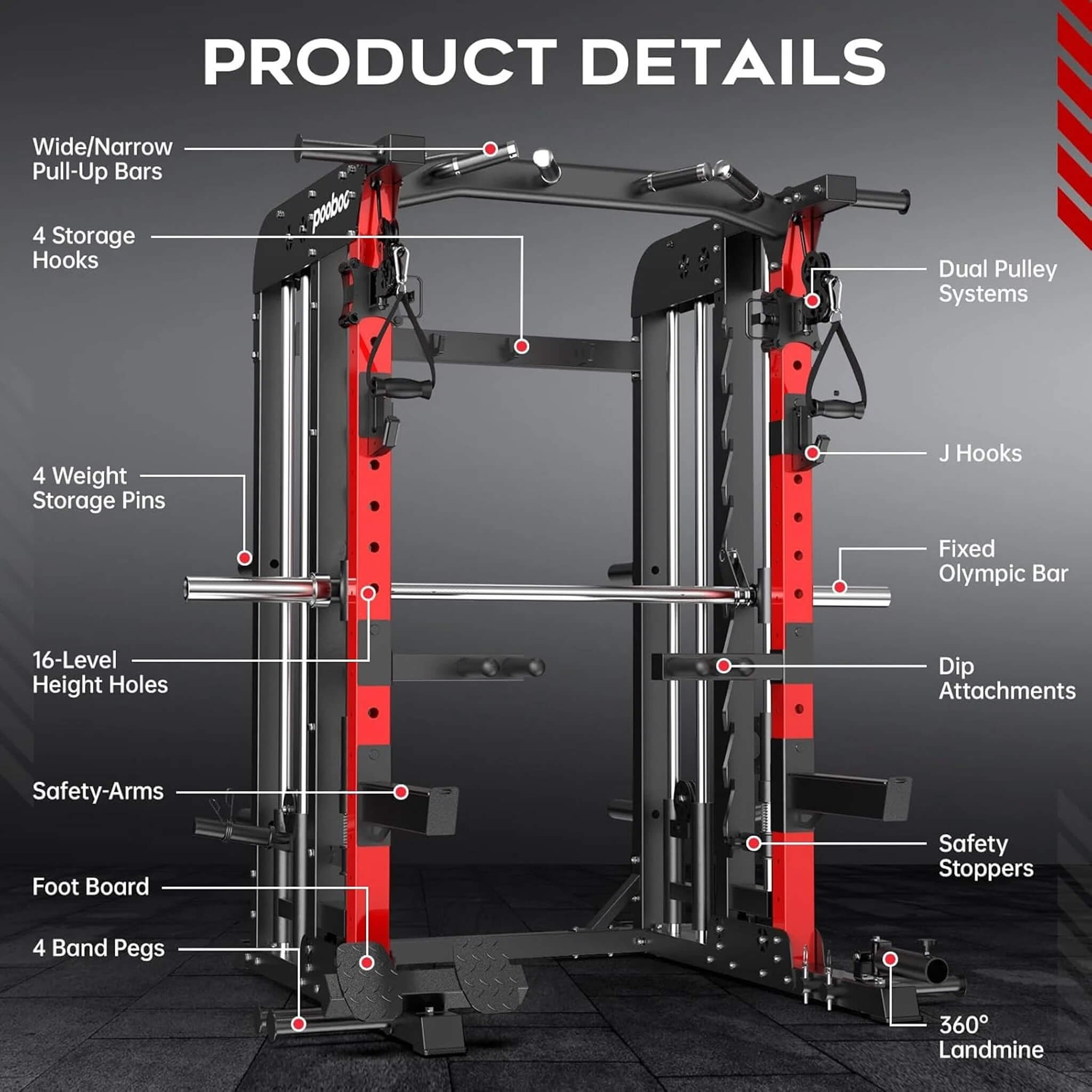 Rovix Premium All-In-One Squat Rack Power Cage With Smith Machine, 2000LBS (SAK59213)