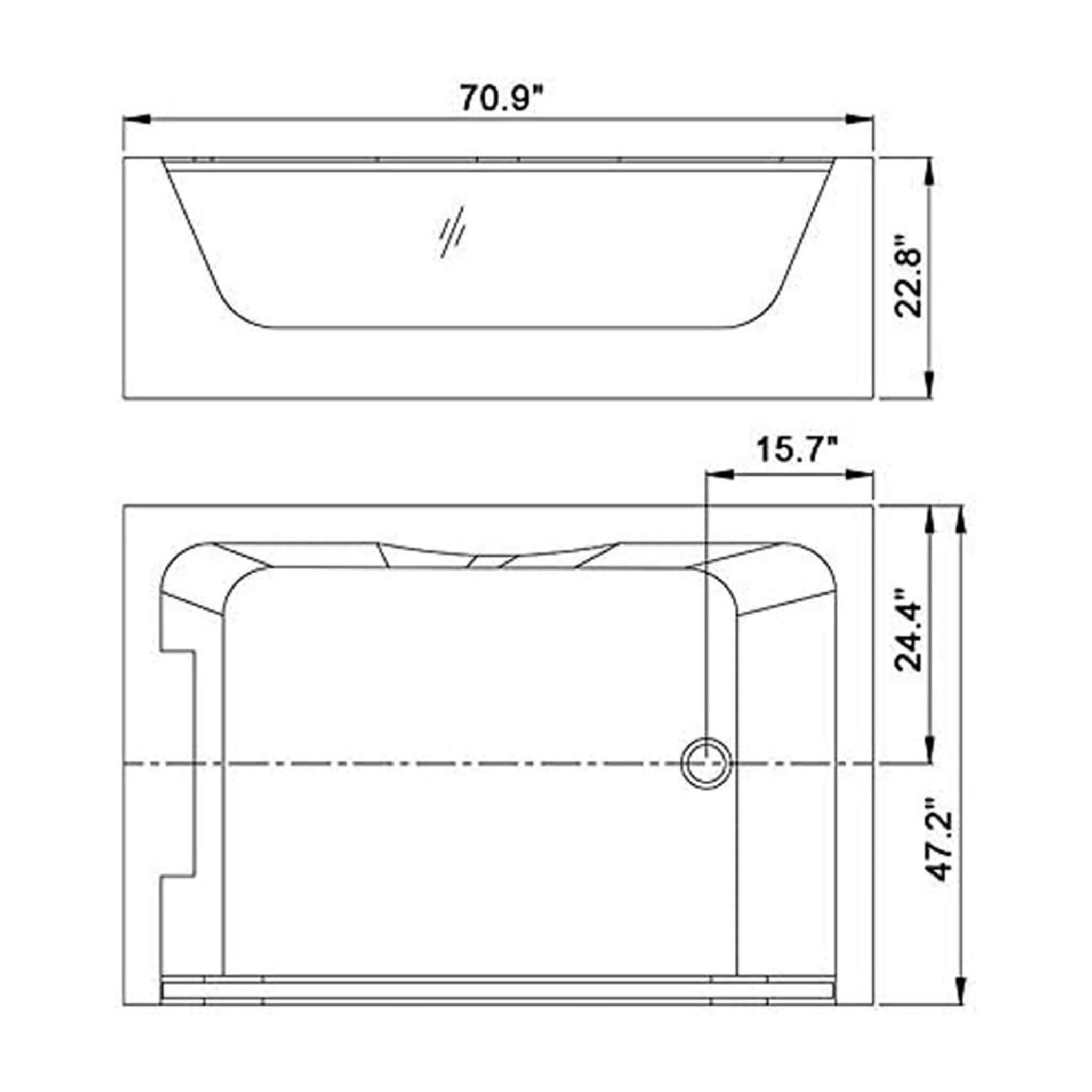 ‎Alora 71-Inch Premium Freestanding Rectangular Hydromassage Soaking Spa Bathtub (SAK28534)